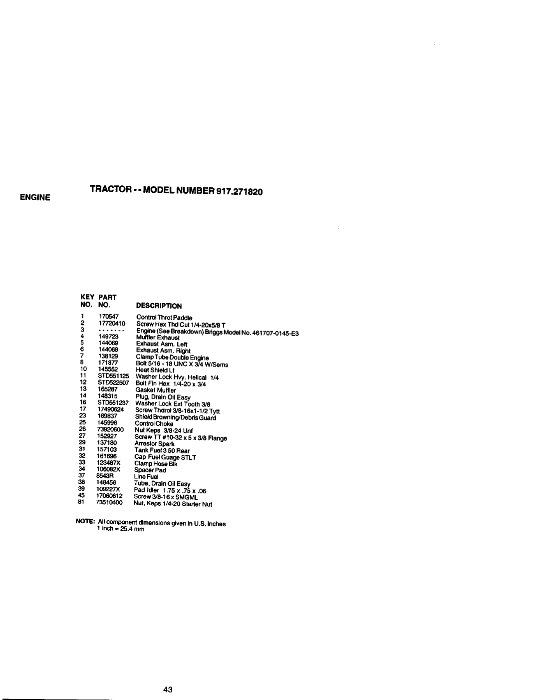 Craftsman 917.27182 manual KEY Paitt NO. NO.DESCRIPTION 