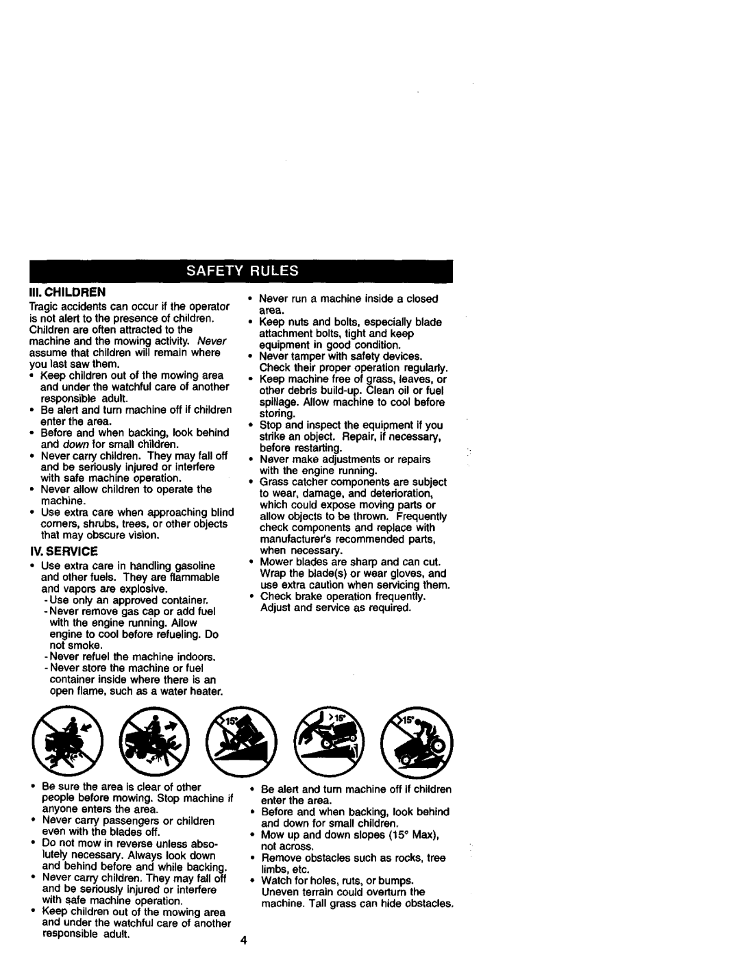 Craftsman 917.27184 owner manual III. Children, IV. Service 