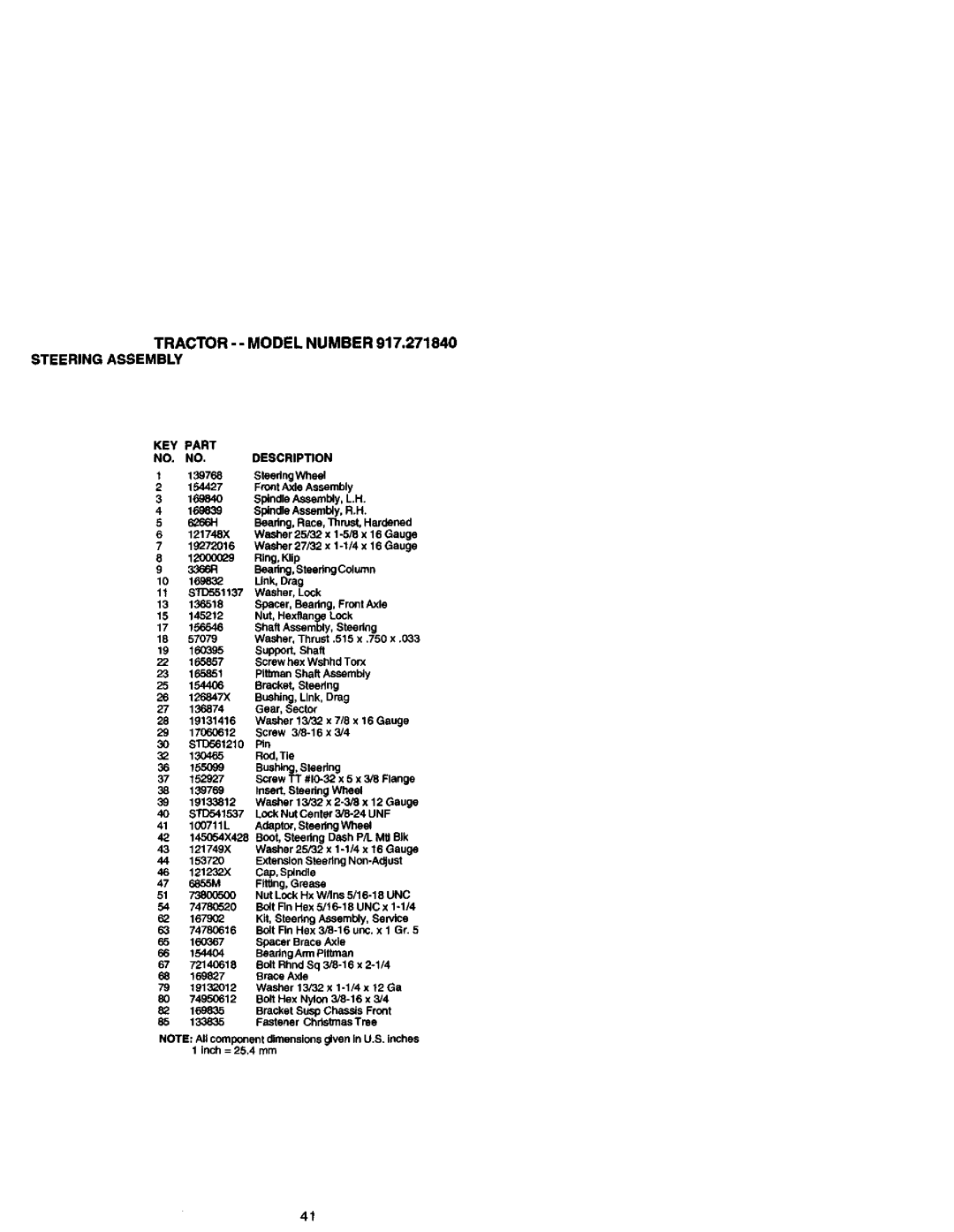 Craftsman 917.27184 owner manual KEY Part Description 