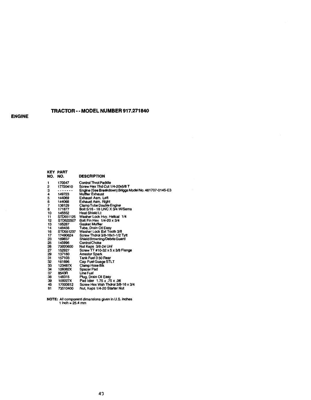 Craftsman 917.27184 owner manual Engine 