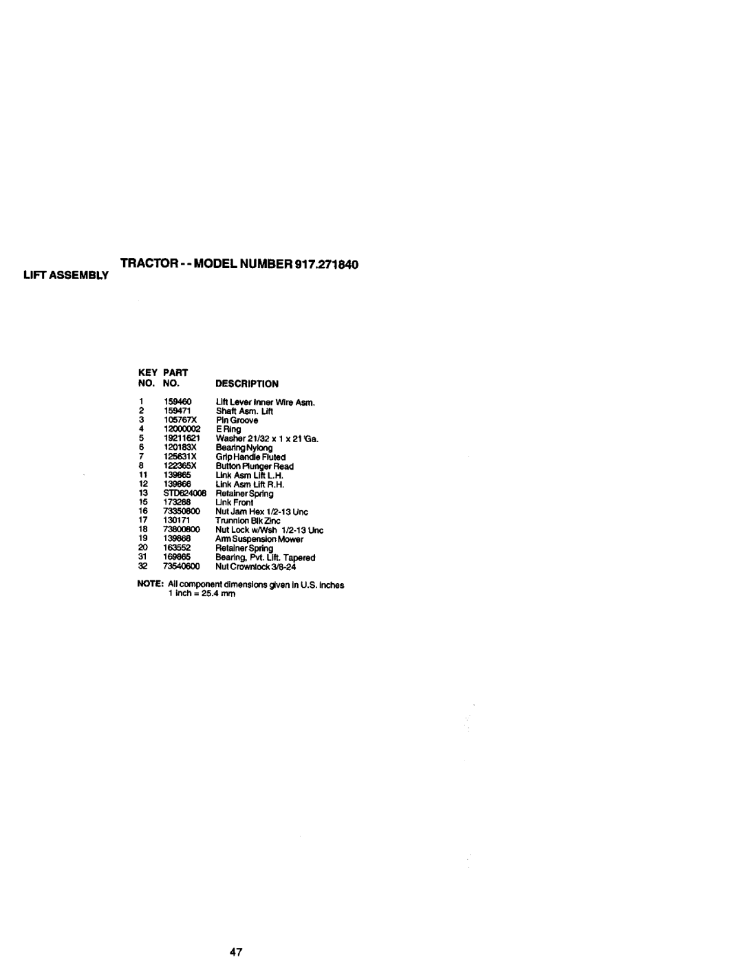 Craftsman 917.27184 owner manual KEY Part NO. NO.DESCRIPTION 