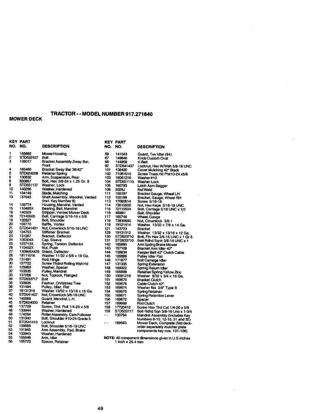 Craftsman owner manual TRACTOR-- MODELNUMBER917.271840 Mowerdeck 