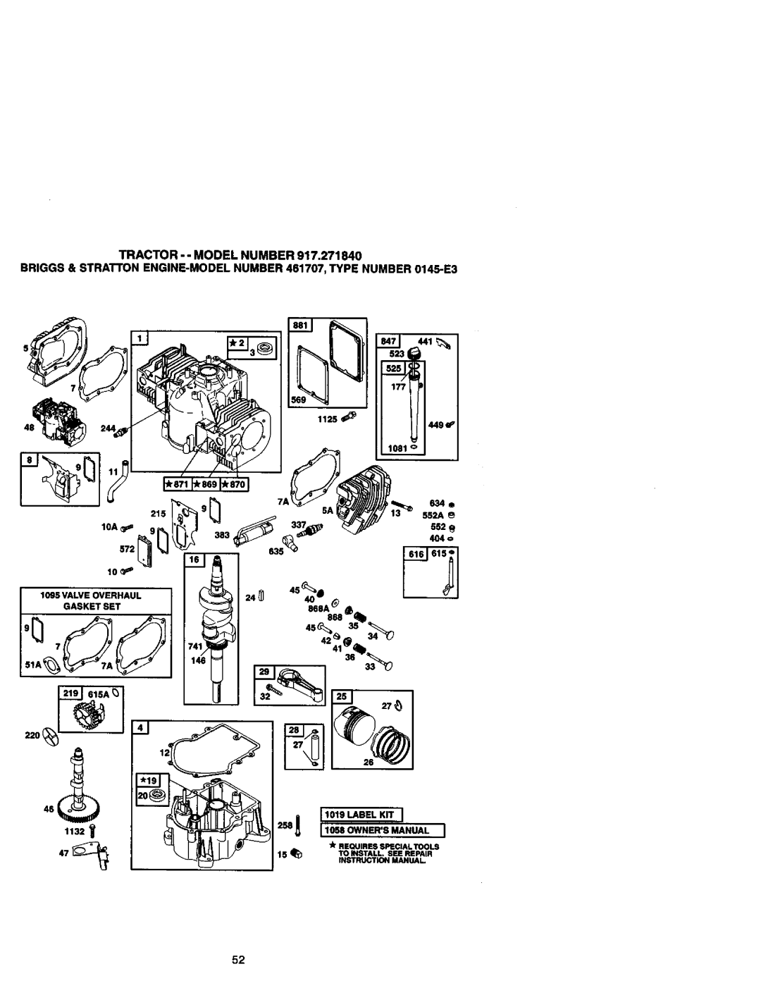 Craftsman 917.27184 523, 1132, i 1058 OWNERSMANUAL, Instructionmanual, k REQUIRES, Special Tools, To Install, See Repair 