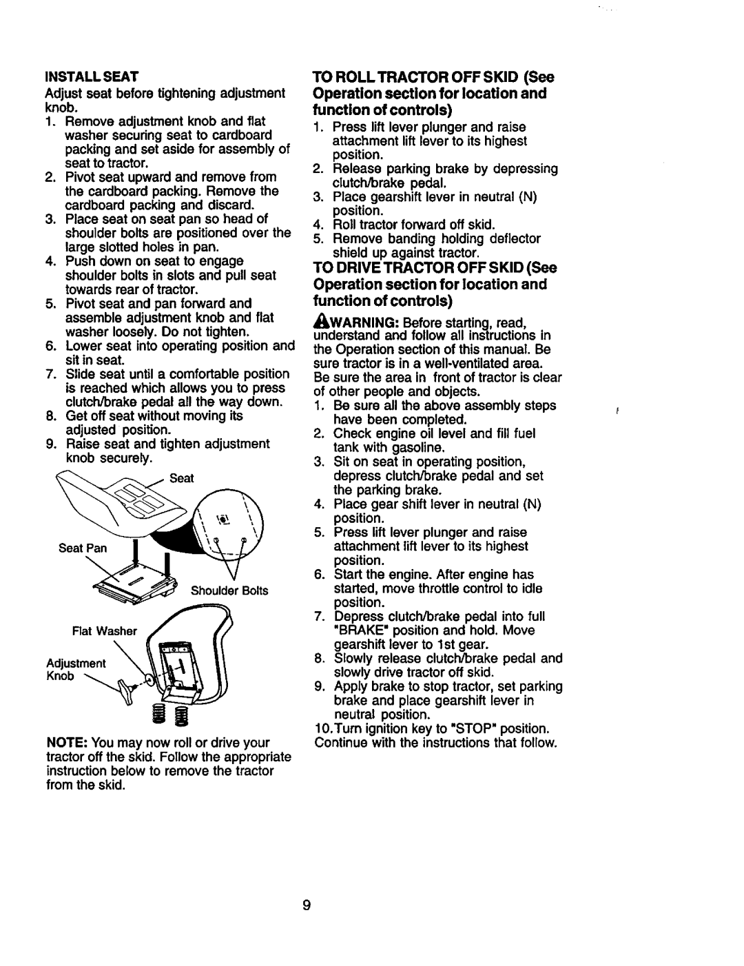 Craftsman 917.27191 owner manual Install Seat 