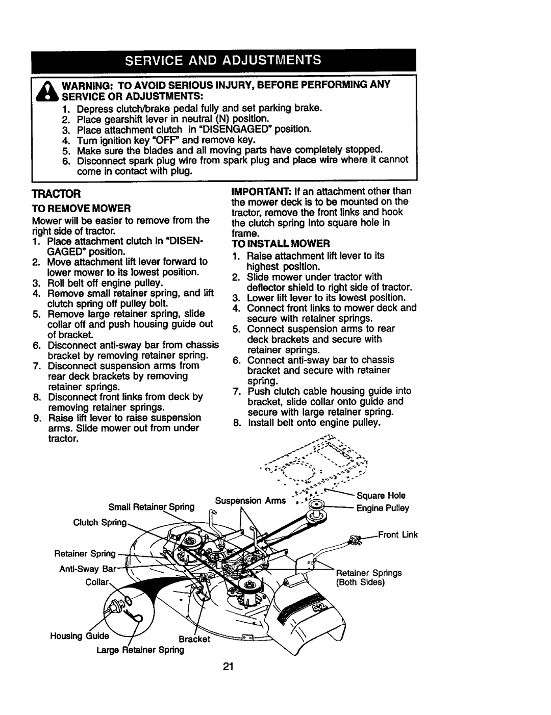 Craftsman 917.27191 owner manual Tractor, Place gearshift lever in neutral N position 