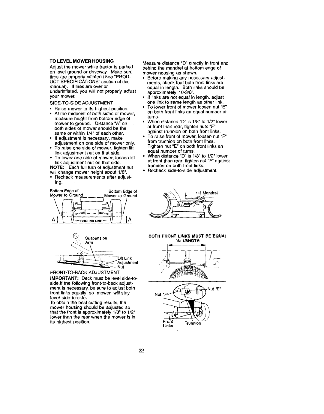 Craftsman 917.272051 owner manual To Level Mower Housing, On level ground or driveway. Make sure, JLiftLink Ustrnent Nut 