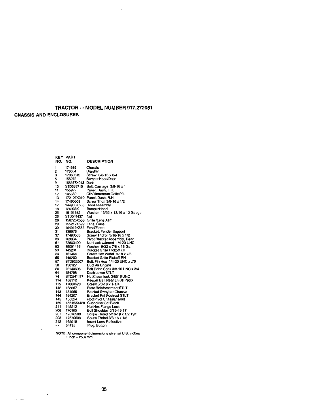 Craftsman 917.272051 owner manual Tractor - Model Number Chassis and Enclosures, KEY Part Description 