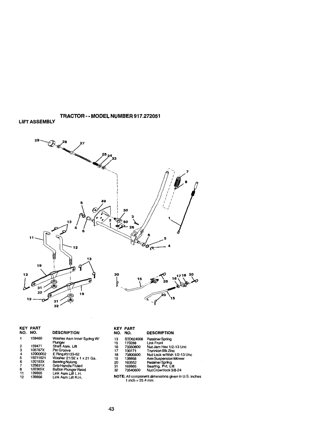 Craftsman 917.272051 owner manual TRACTOR- Model Number Lift Assembly, KEY Part NO. NO.DESCRIPTION 