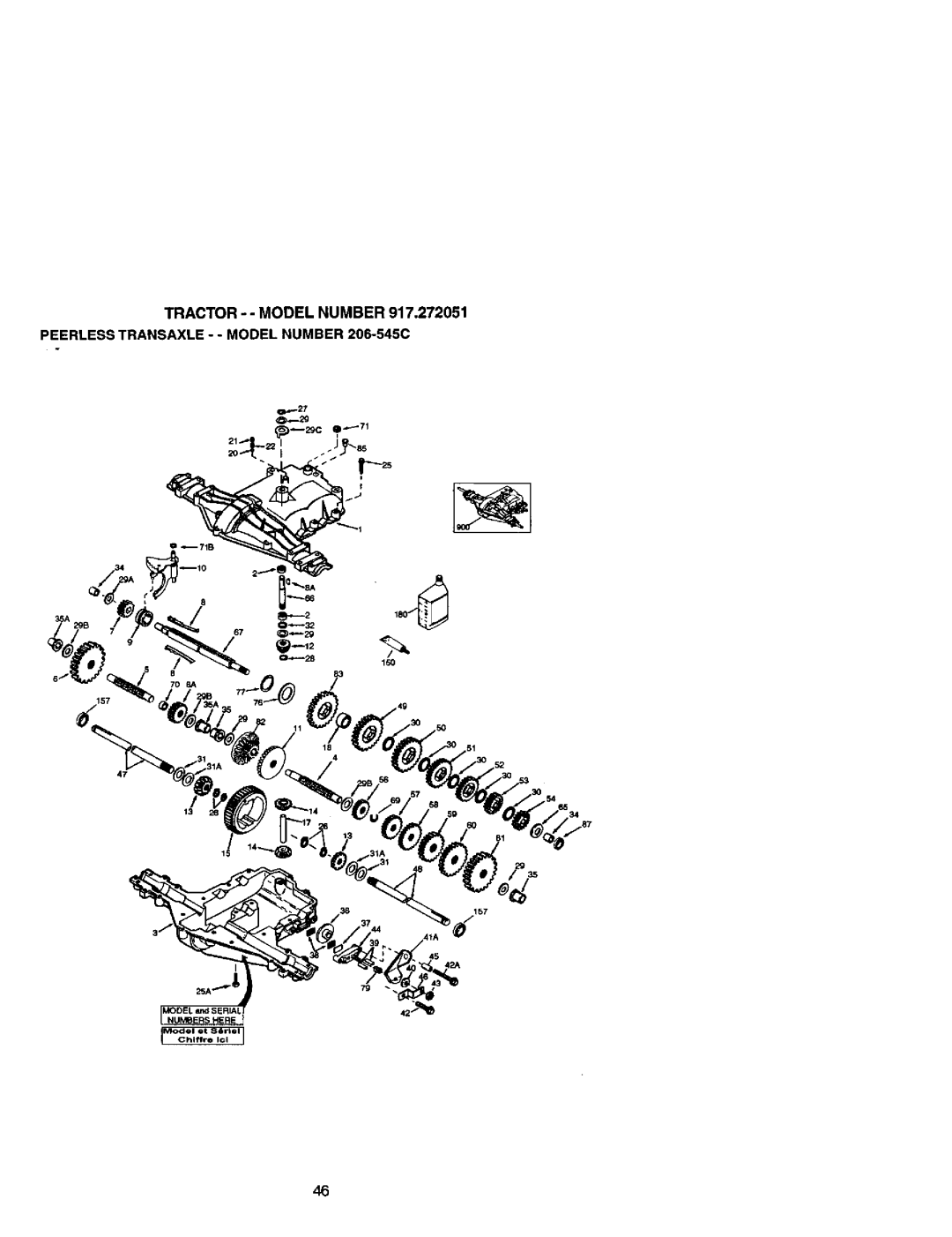 Craftsman 917.272051 owner manual Tractor - Model Number, Peerless Transaxle - Model Number 206-545C 