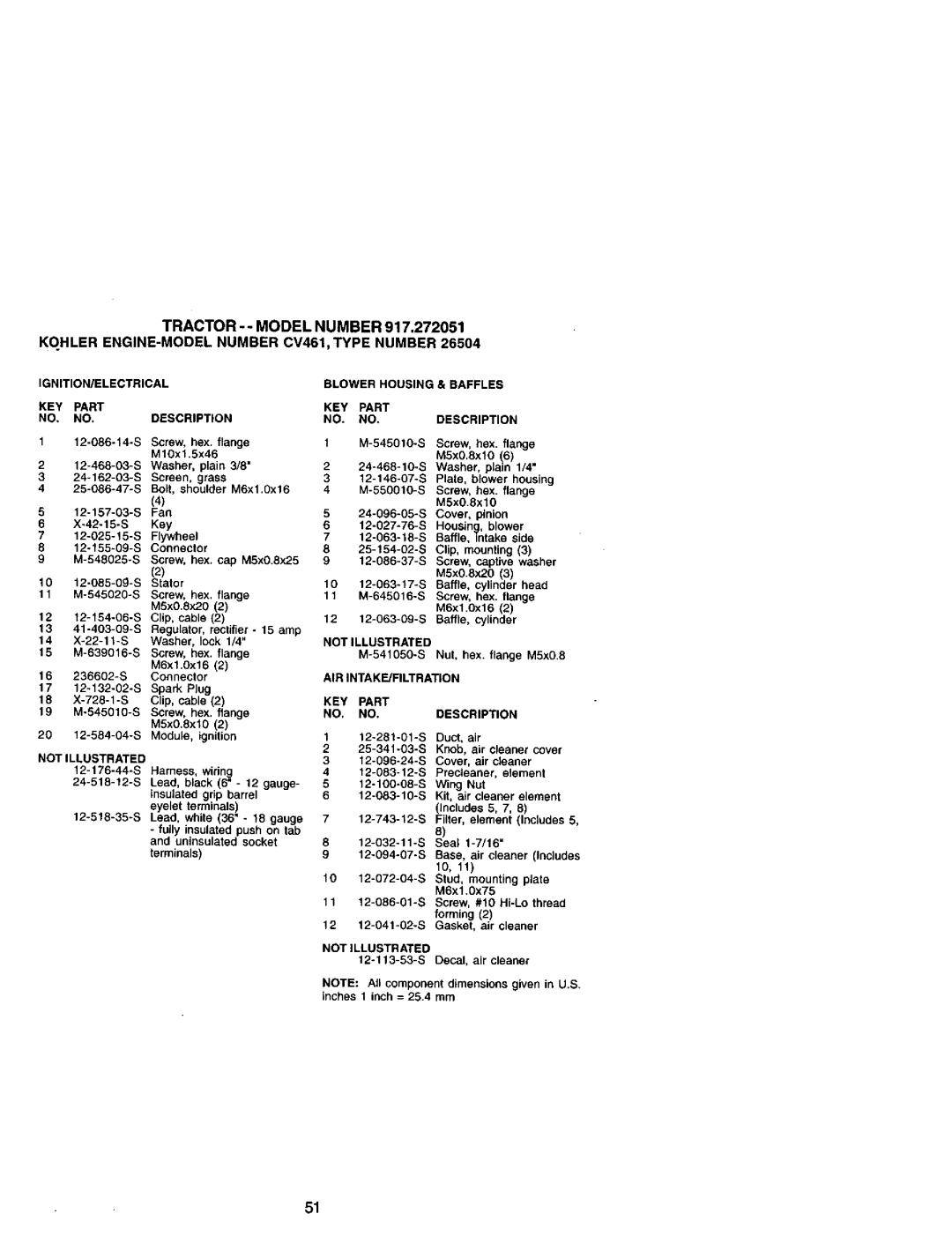 Craftsman 917.272051 owner manual IGNITION/ELECTRICAL KEY Part Description, Blower Housing & Baffles KEY Part Description 