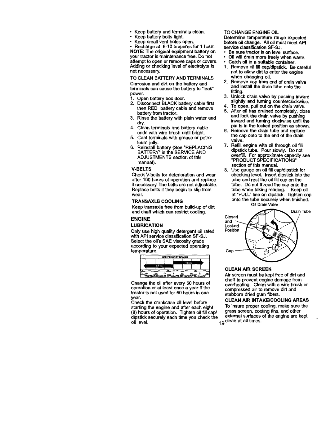 Craftsman 917.272054 To Clean Battery and Terminals, Belts, Transaxle Cooling, Engine Lubrication, Clean AIR Screen 