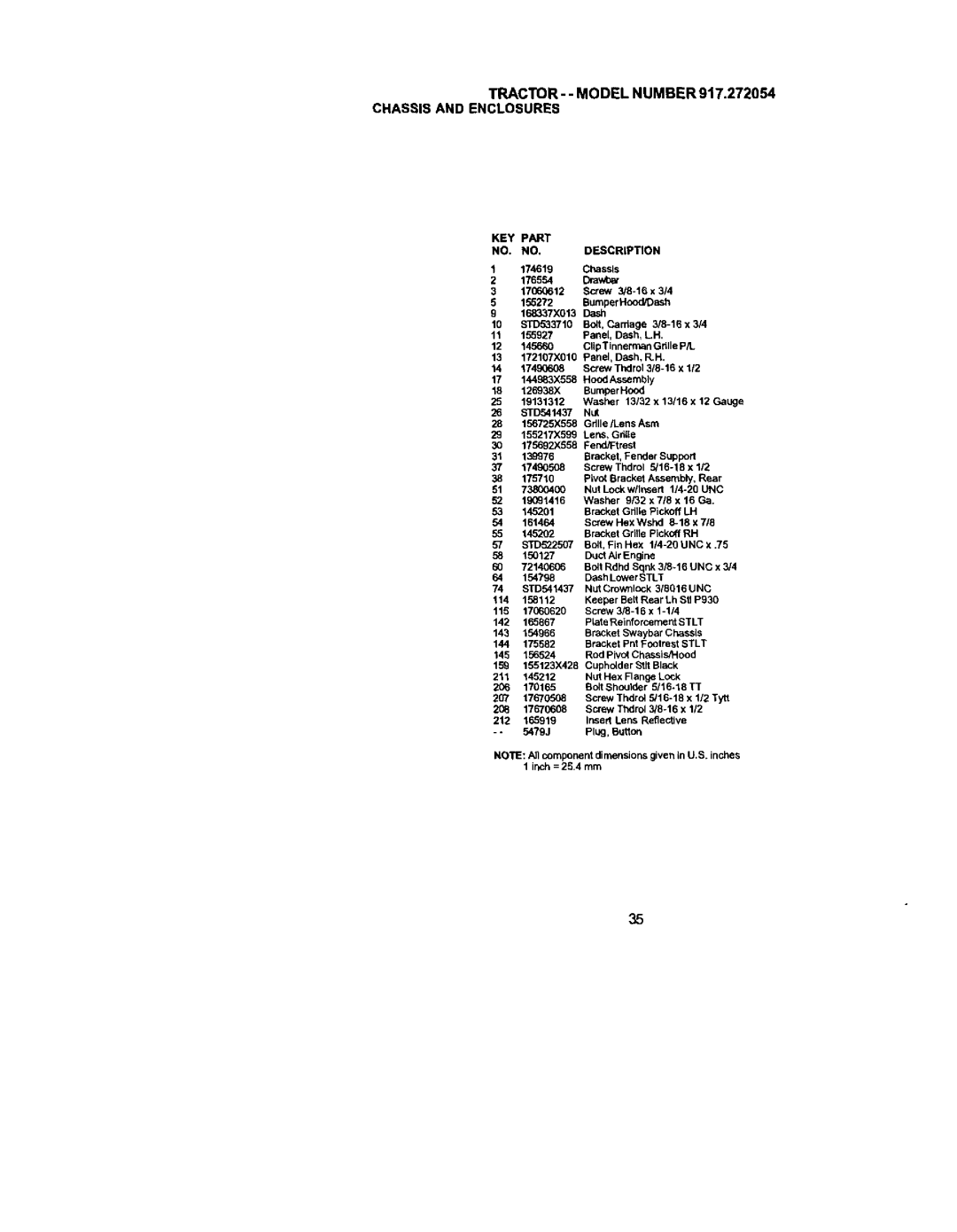 Craftsman owner manual TRACTOR- -MODELNUMBER917.272054 Chassisandenclosures, KEY Part NO, NO, Description 