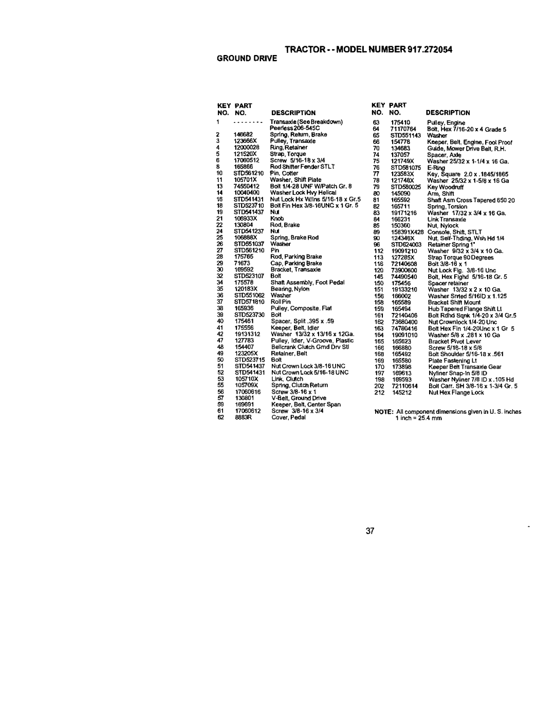 Craftsman 917.272054 owner manual TRACTOR- Model Number Ground Drive, X .1645/1865, Shift Rate 