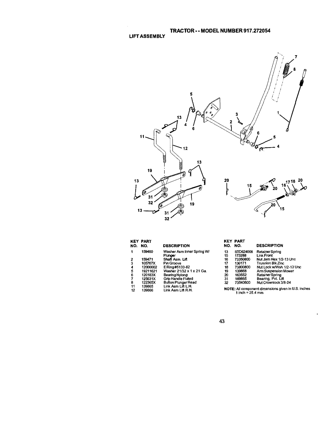 Craftsman 917.272054 owner manual TRACTOR- Model Number Liftassembly 