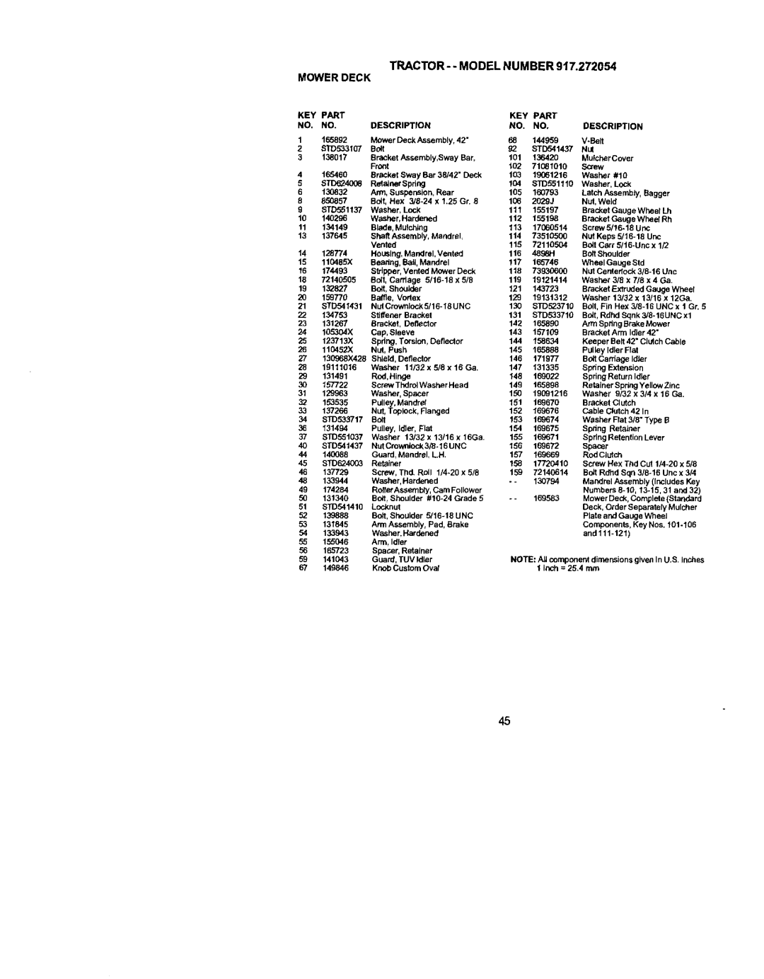 Craftsman 917.272054 owner manual TRACTORMODELNUMBER917--.272054 Mowerdeck, STD693107 