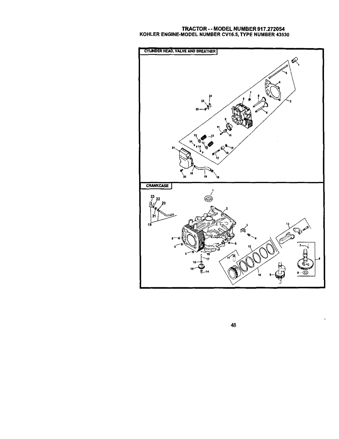 Craftsman 917.272054 owner manual Cylinder HEAD, Valve and Breaiieri Crankcasi 