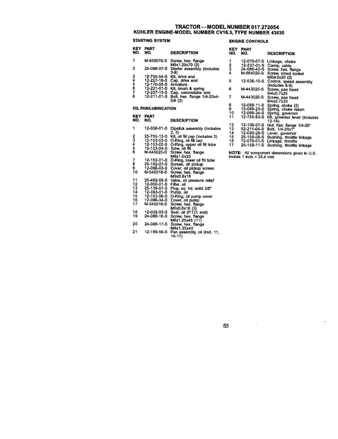 Craftsman 917.272054 owner manual KEY Part NO. NO.DESCRIPTION 