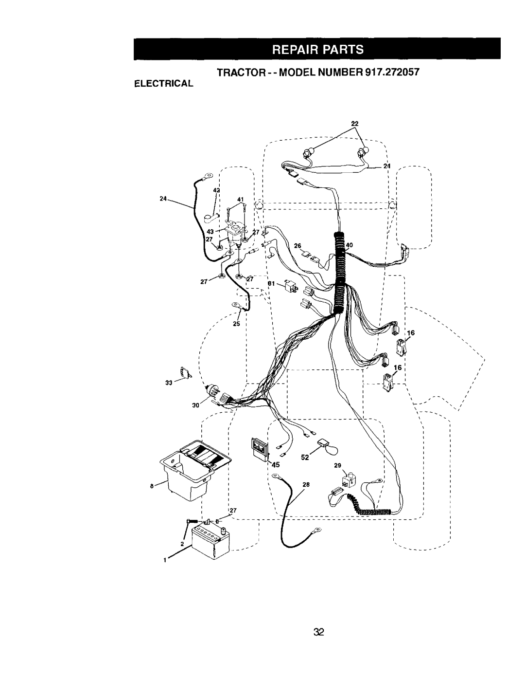 Craftsman 917.272057 owner manual Tractor - Model Number Electrical 