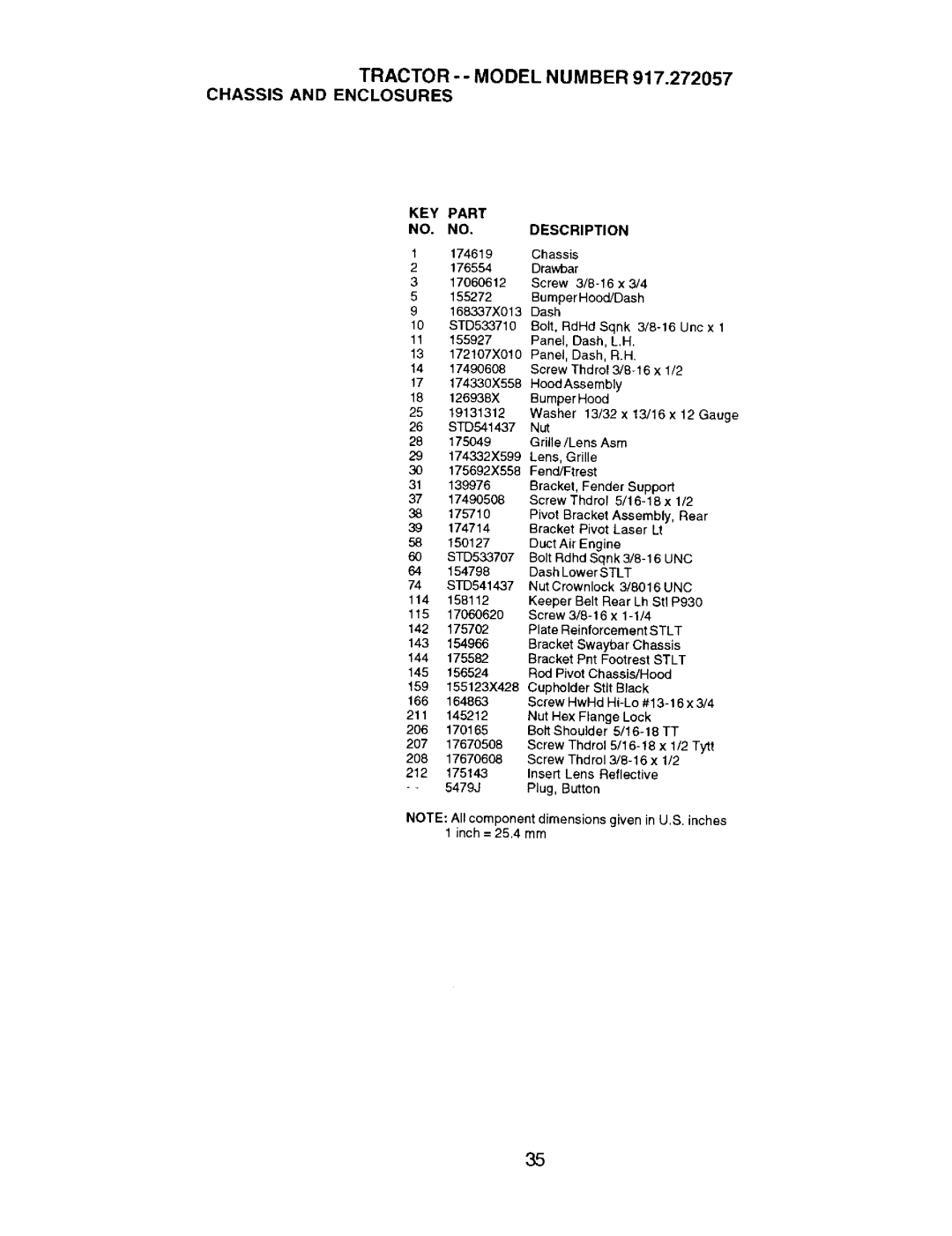 Craftsman 917.272057 owner manual Tractor --MODEL Number Chassis and Enclosures, 176554, 206 