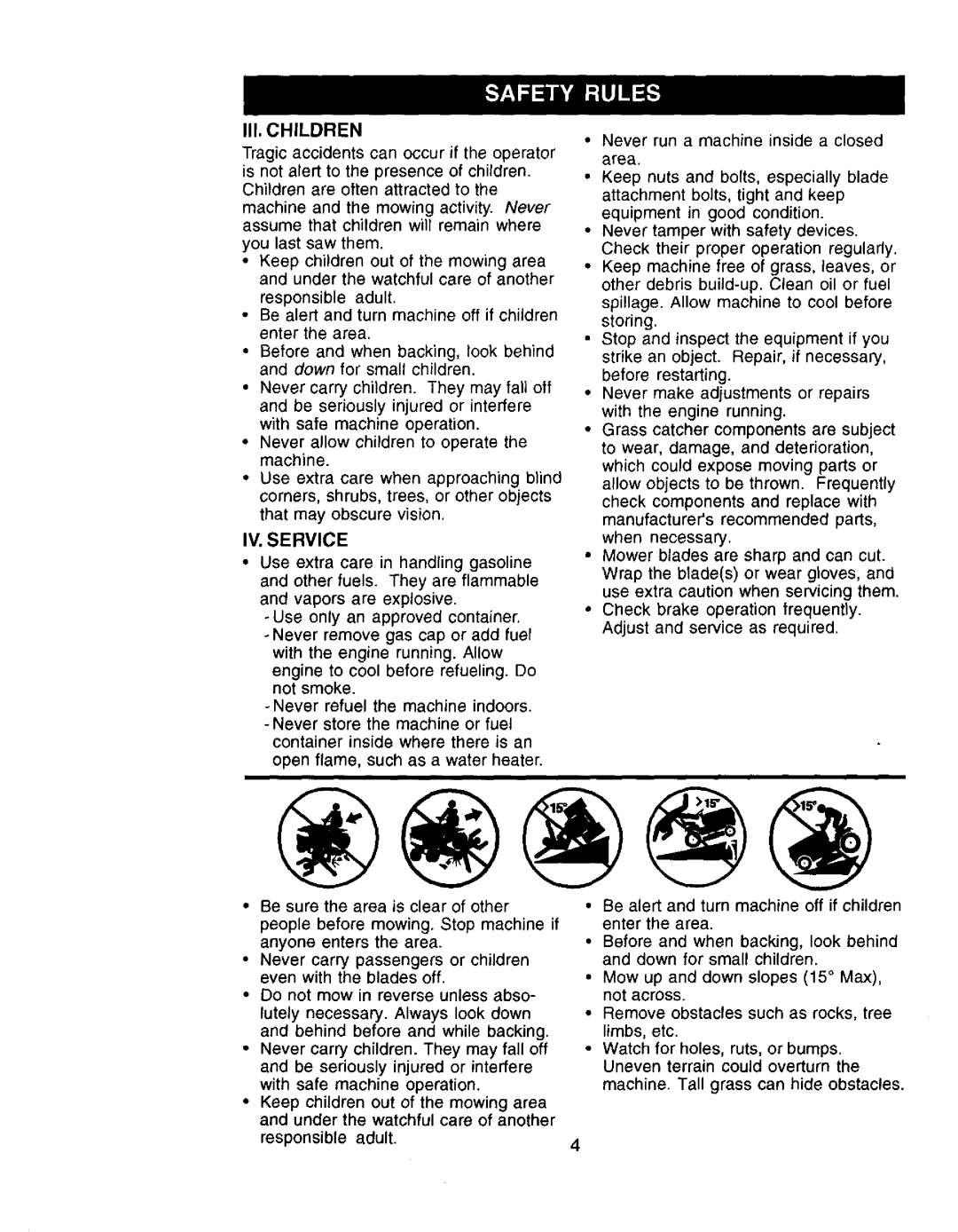 Craftsman 917.272057 owner manual Ill. Children, IV. Service 