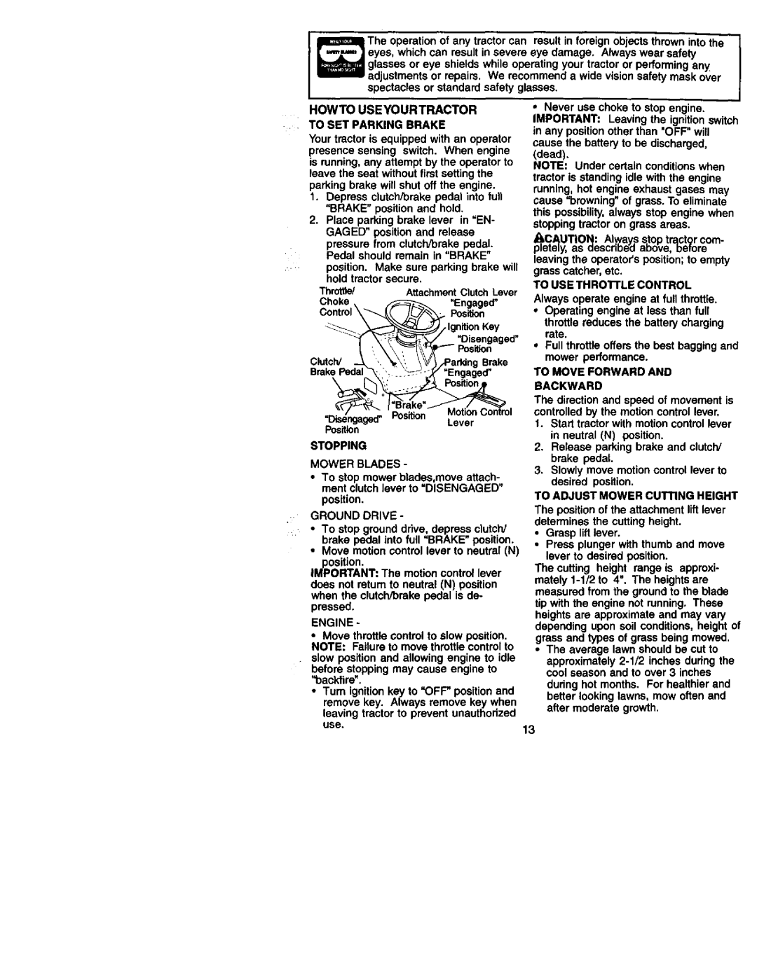 Craftsman 917.27206 owner manual Howto Useyourtractor 