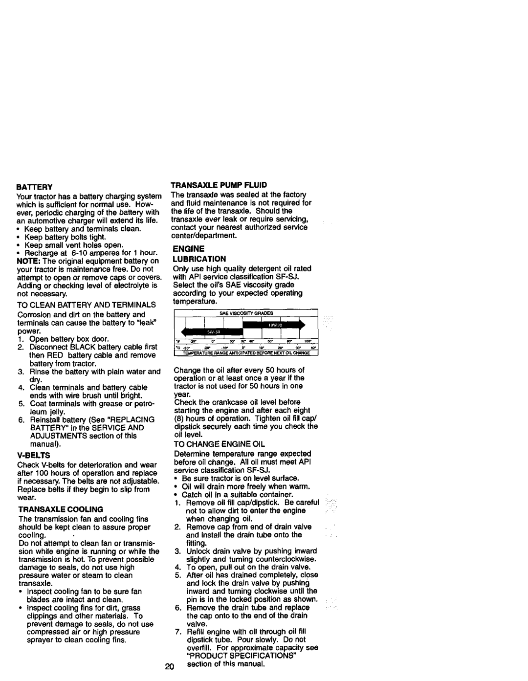 Craftsman 917.27206 Transaxle Pump Fluid, To Clean Battery and Terminals, Engine Lubrication, Belts, Tranbaxle Cooling 