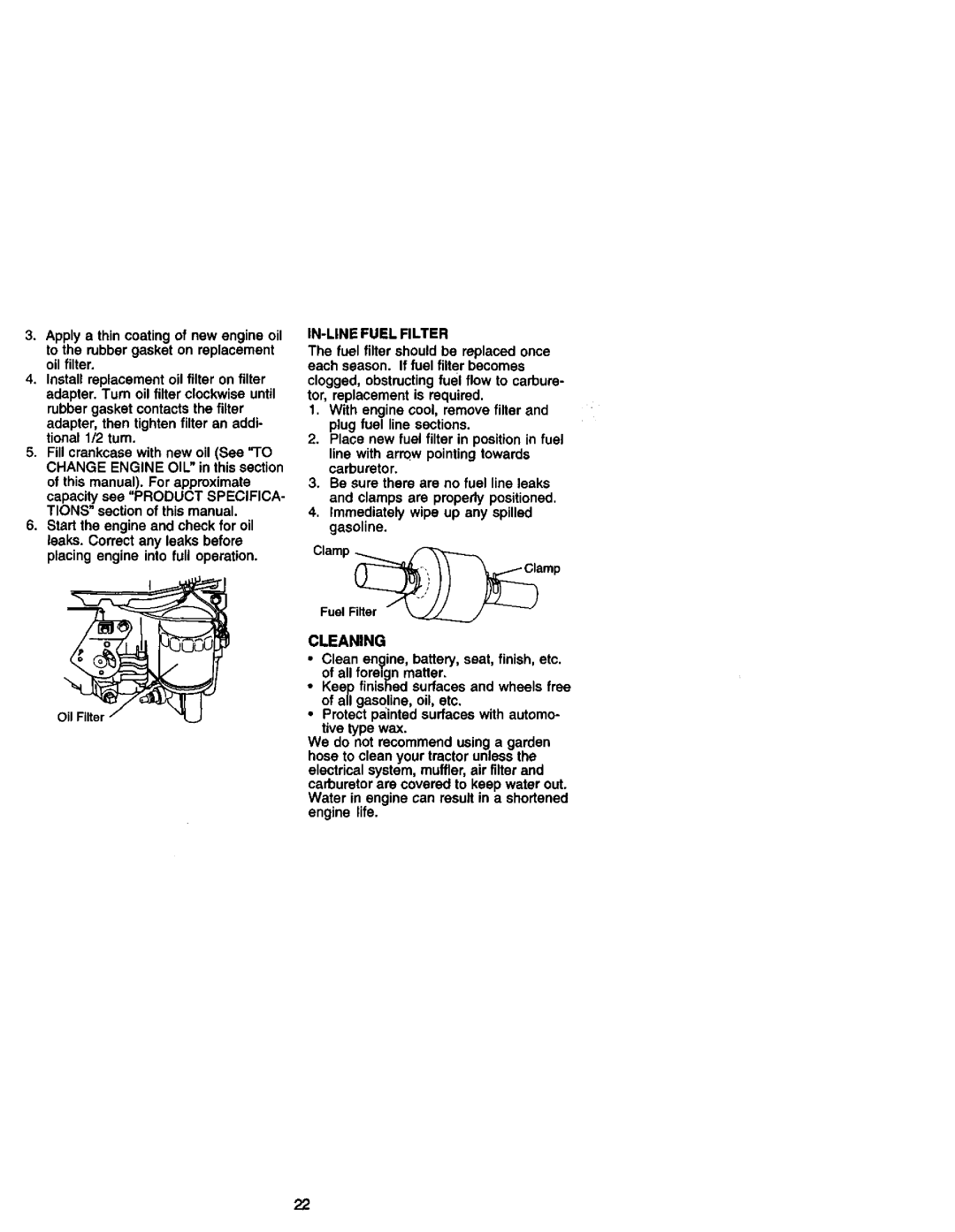 Craftsman 917.27206 owner manual Cleaning, IN-LINE Fuel Rlter 