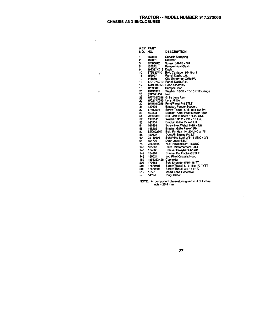 Craftsman owner manual Tractor - Model Number 917.272060 Chassis and Enclosures, KEY Part Description 