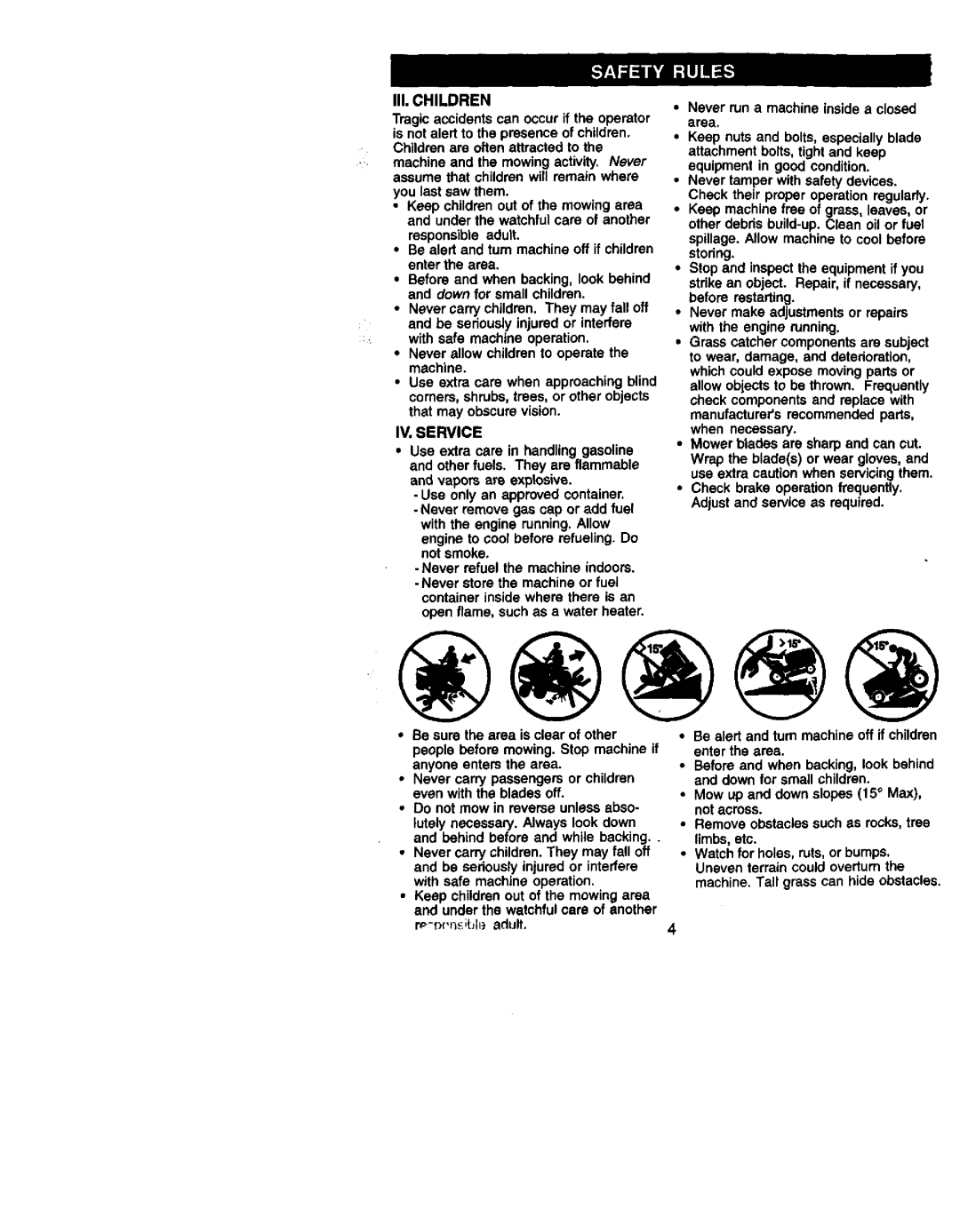 Craftsman 917.27206 owner manual III. Children, IV. Service 