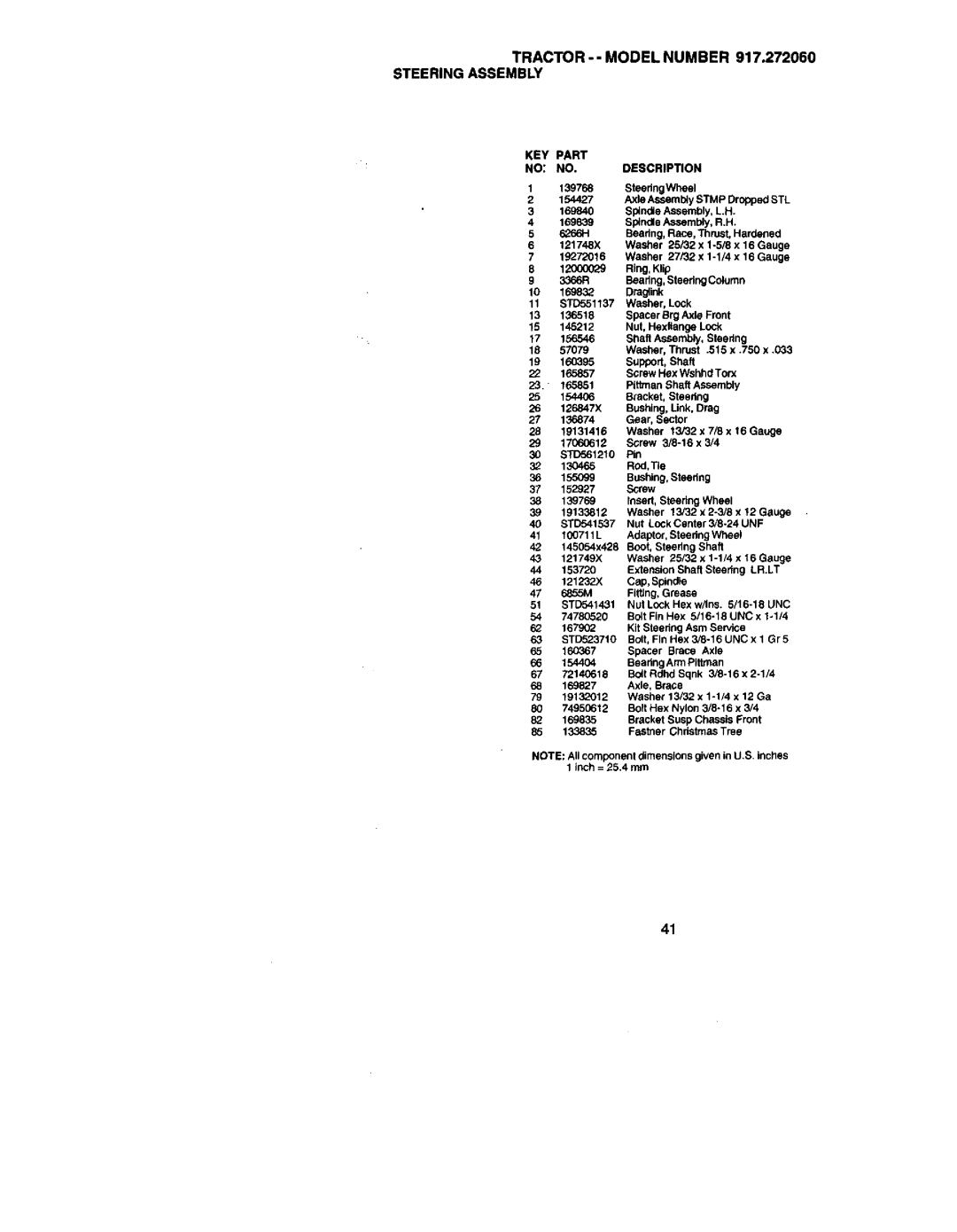 Craftsman owner manual TRACTOR-- MODELNUMBER917.272060 Steeringassembly, KEY Part No NO.DESCRIPTION 