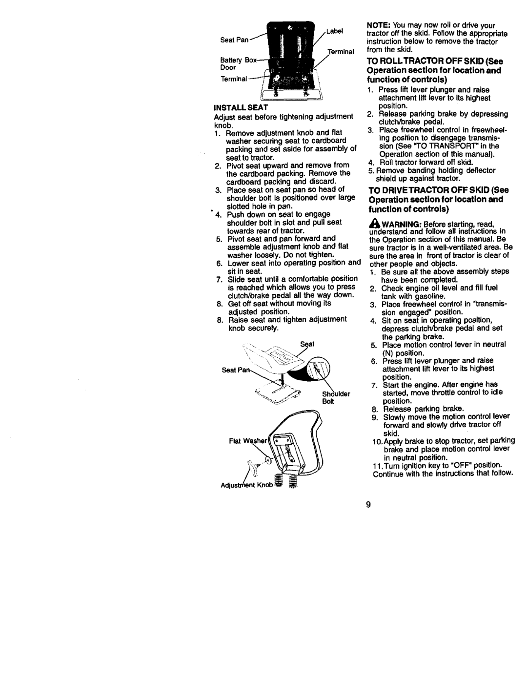 Craftsman 917.27206 owner manual Install Seat 