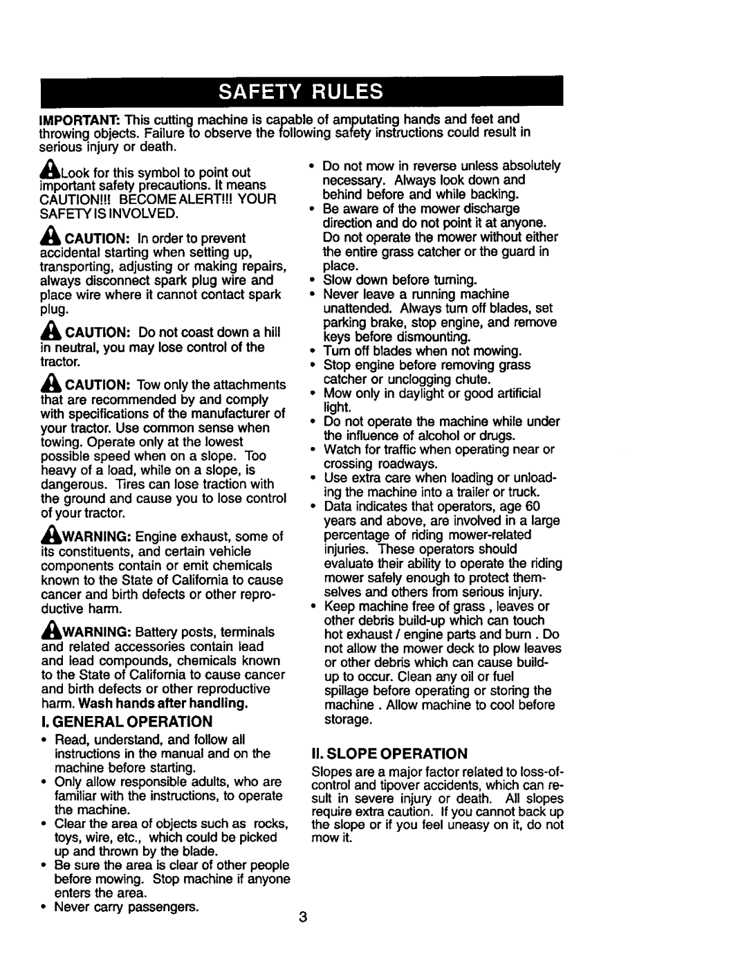 Craftsman 917.2720601 manual II. Slope Operation, General Operation 