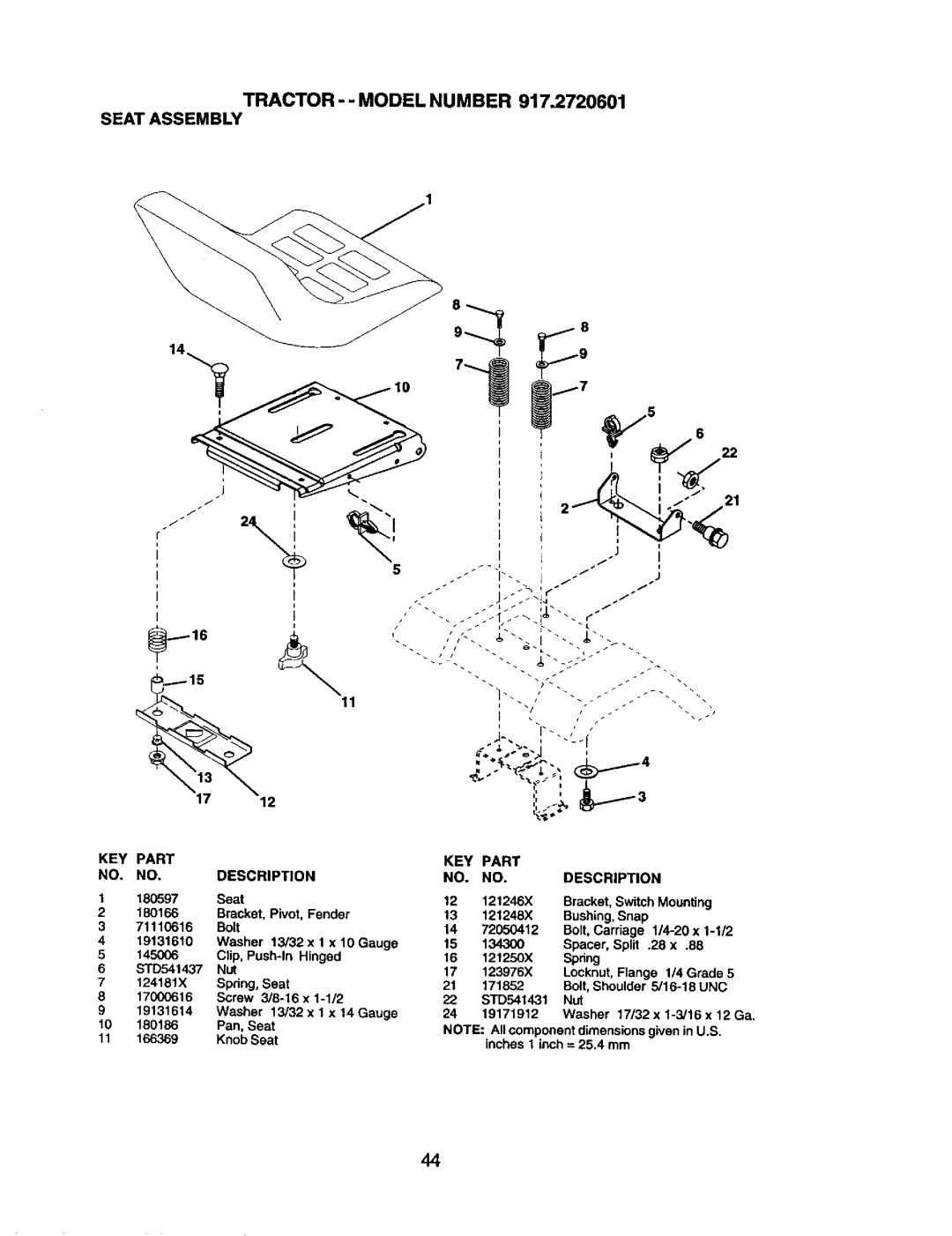 Craftsman 917.2720601 manual Seat Assembly 