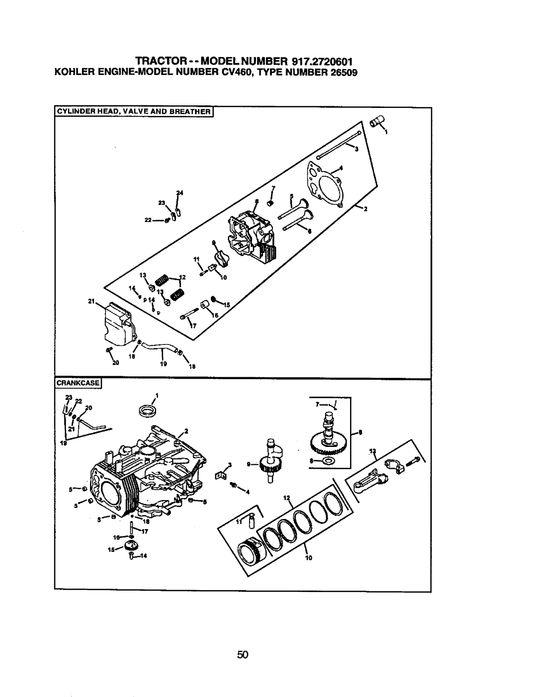 Craftsman 917.2720601 manual Cylinder HEAD, Valve and Breather Crankcasej 