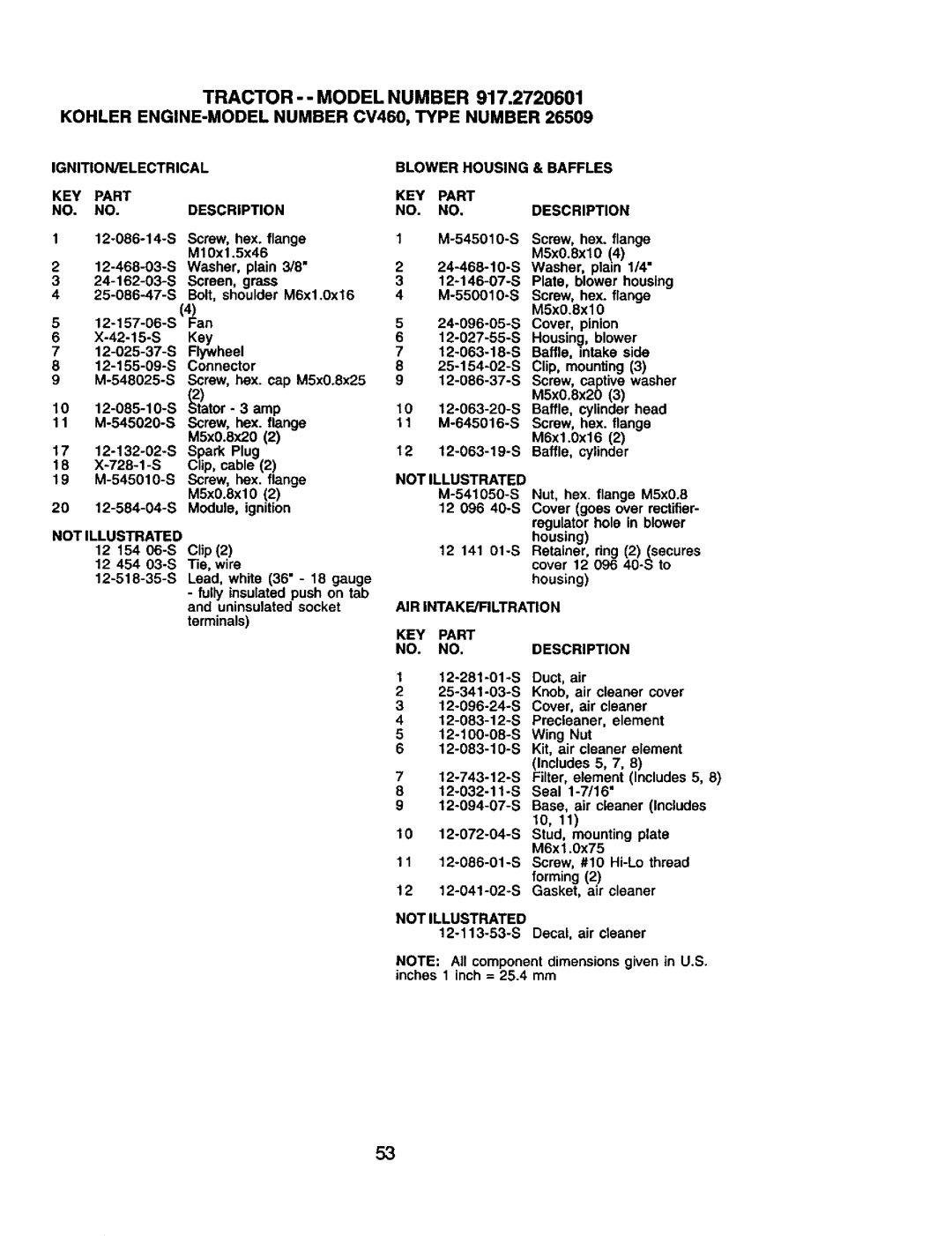 Craftsman 917.2720601 manual Not Illustrated 