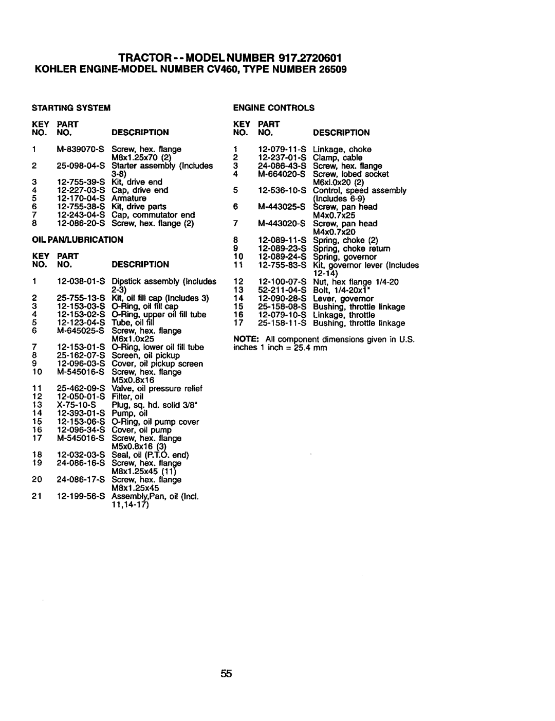 Craftsman 917.2720601 manual Oil Pan/Lubrication, Starting System KEY Part Description 