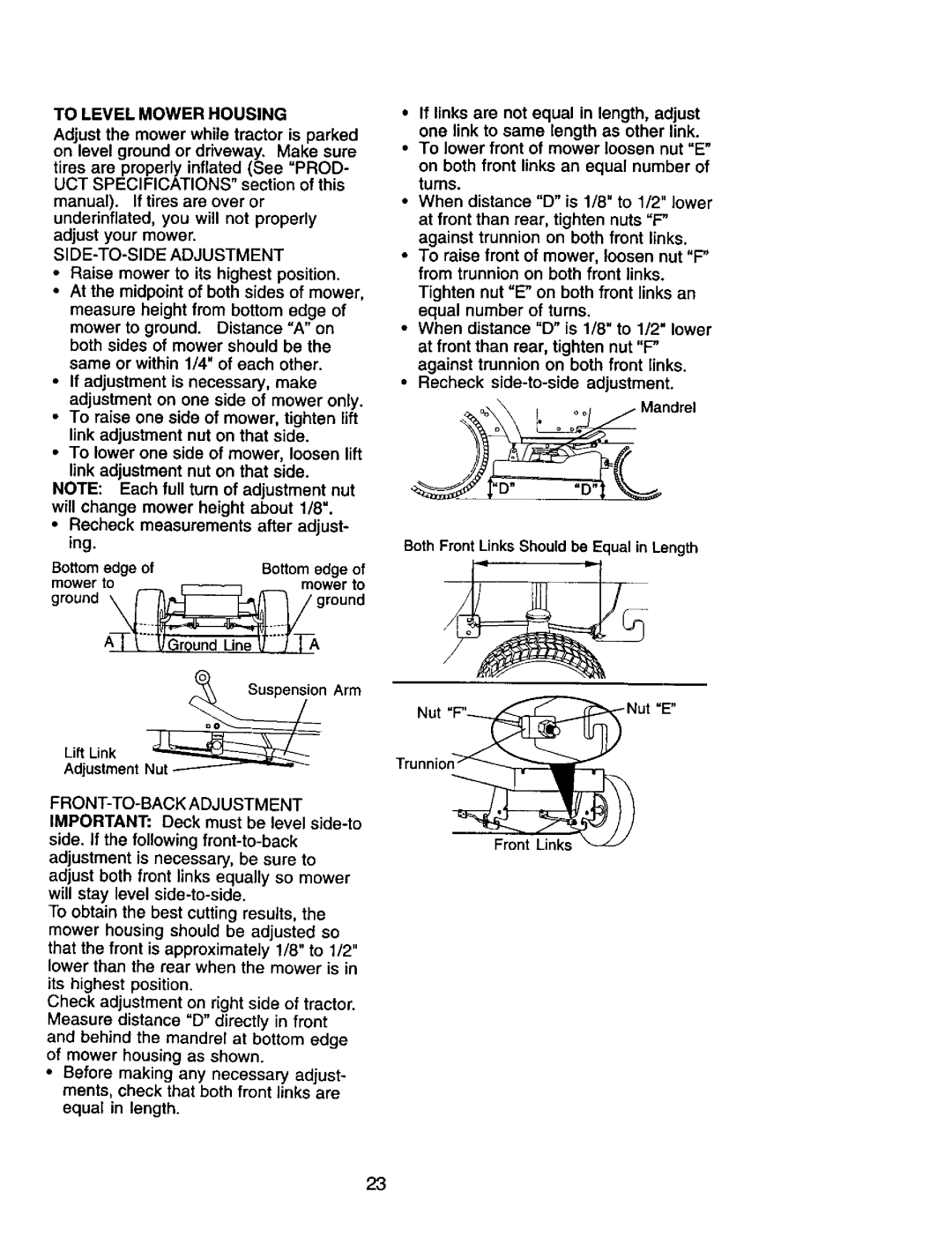 Craftsman 917.272068 owner manual To Level Mower Housing, Recheck measurements after adjust- ing, Mower to, Ground 