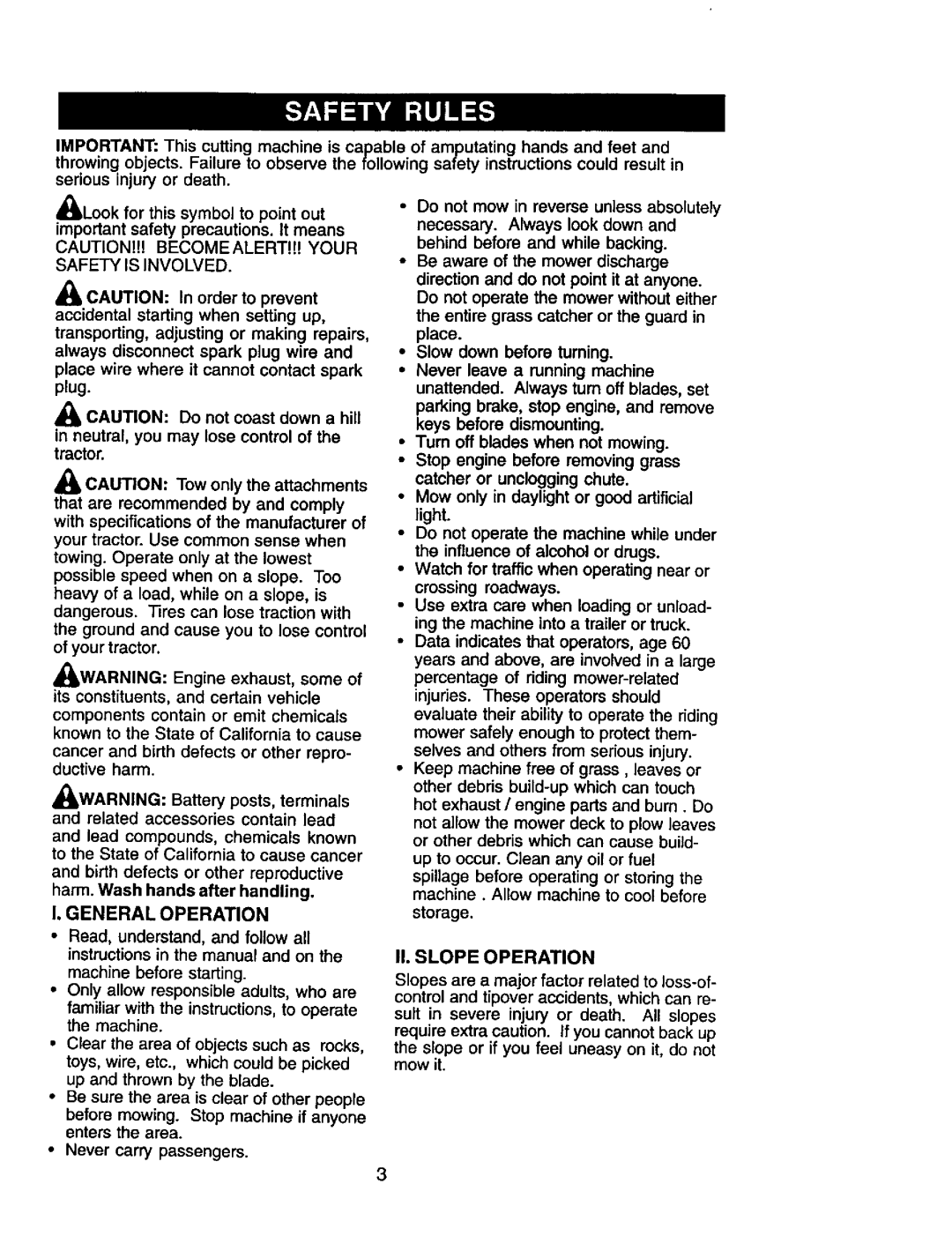 Craftsman 917.272068 owner manual II. Slope Operation, General Operation 