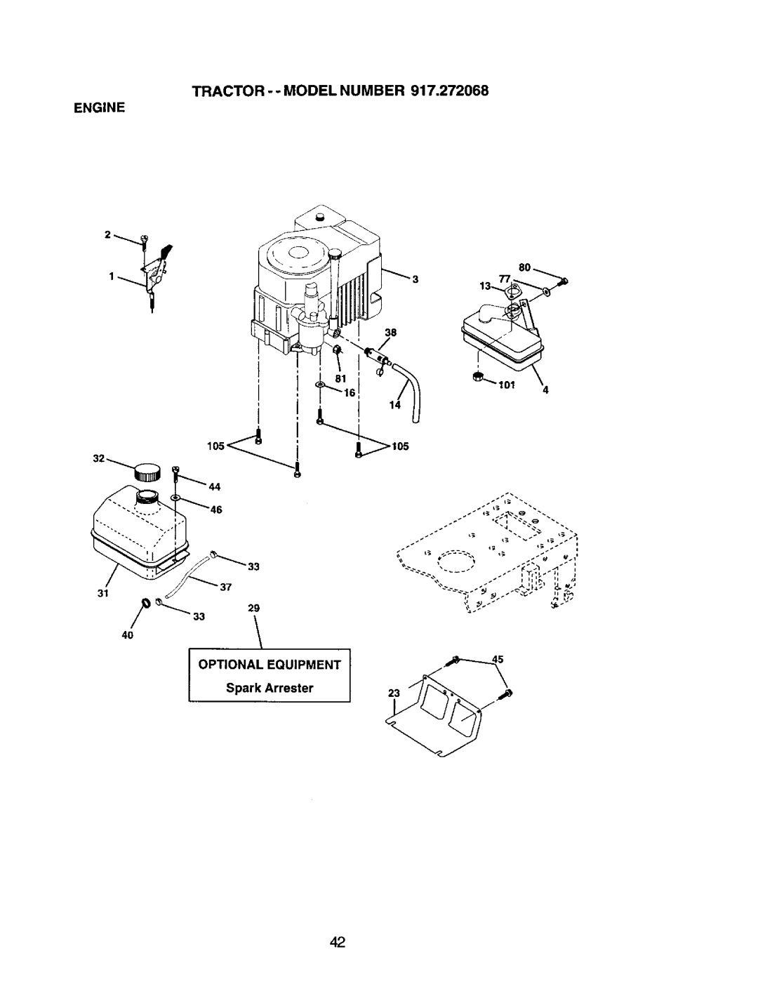 Craftsman 917.272068 owner manual Tractor - Model Number Engine, Optional Equipment, Spark Arrester 