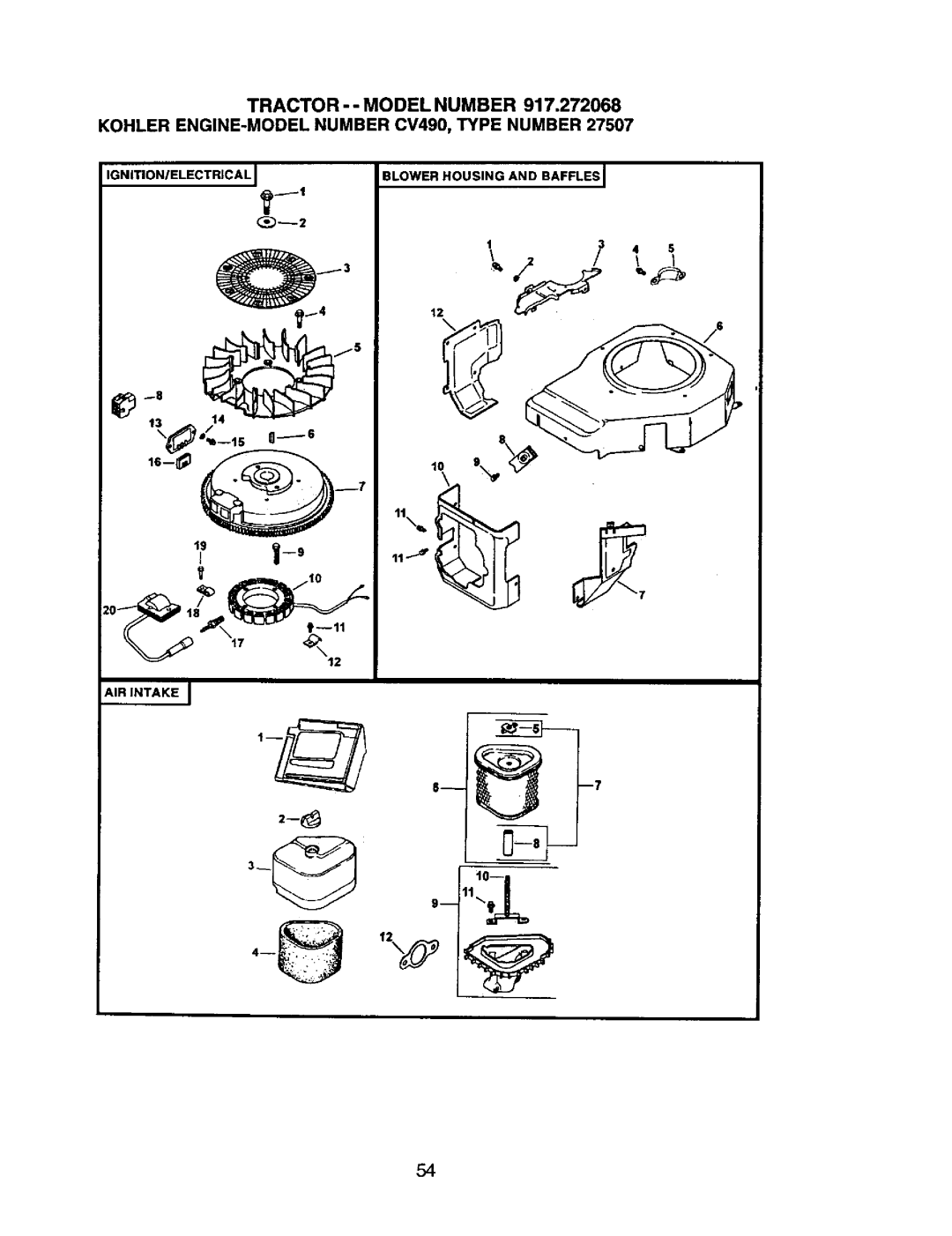 Craftsman 917.272068 owner manual IGNITION/ELECTRICAL Blower Housing and Bafflesi AIR Intake 