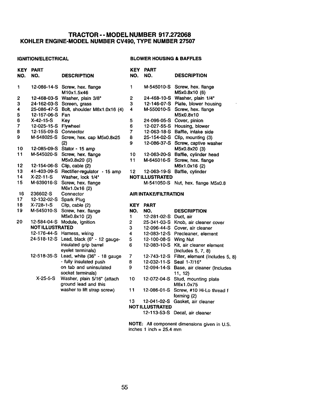 Craftsman 917.272068 owner manual Air Intake/Filtration, 12-743-12-S, 12-094-14-S, Gasket, air cleaner 