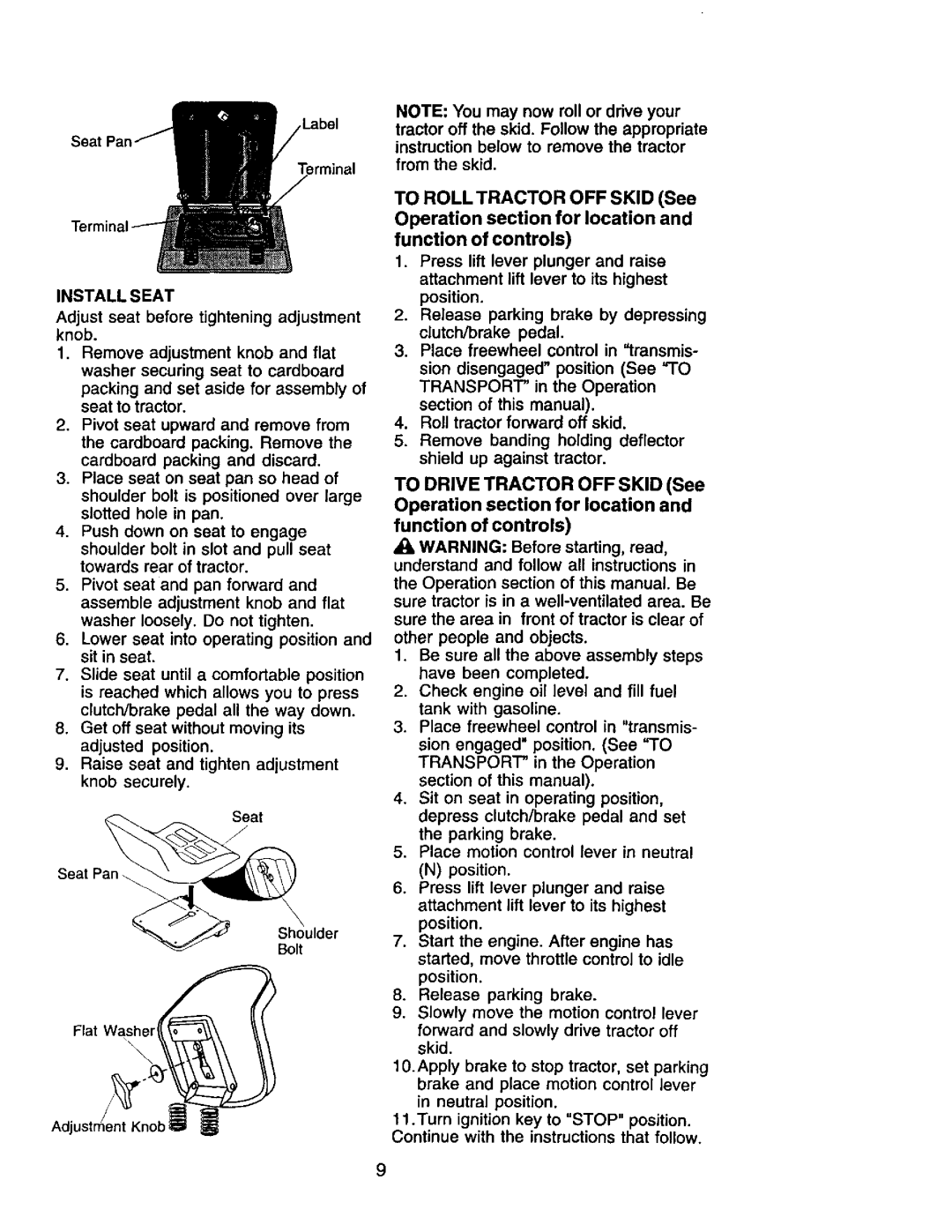 Craftsman 917.272068 owner manual Install Seat 