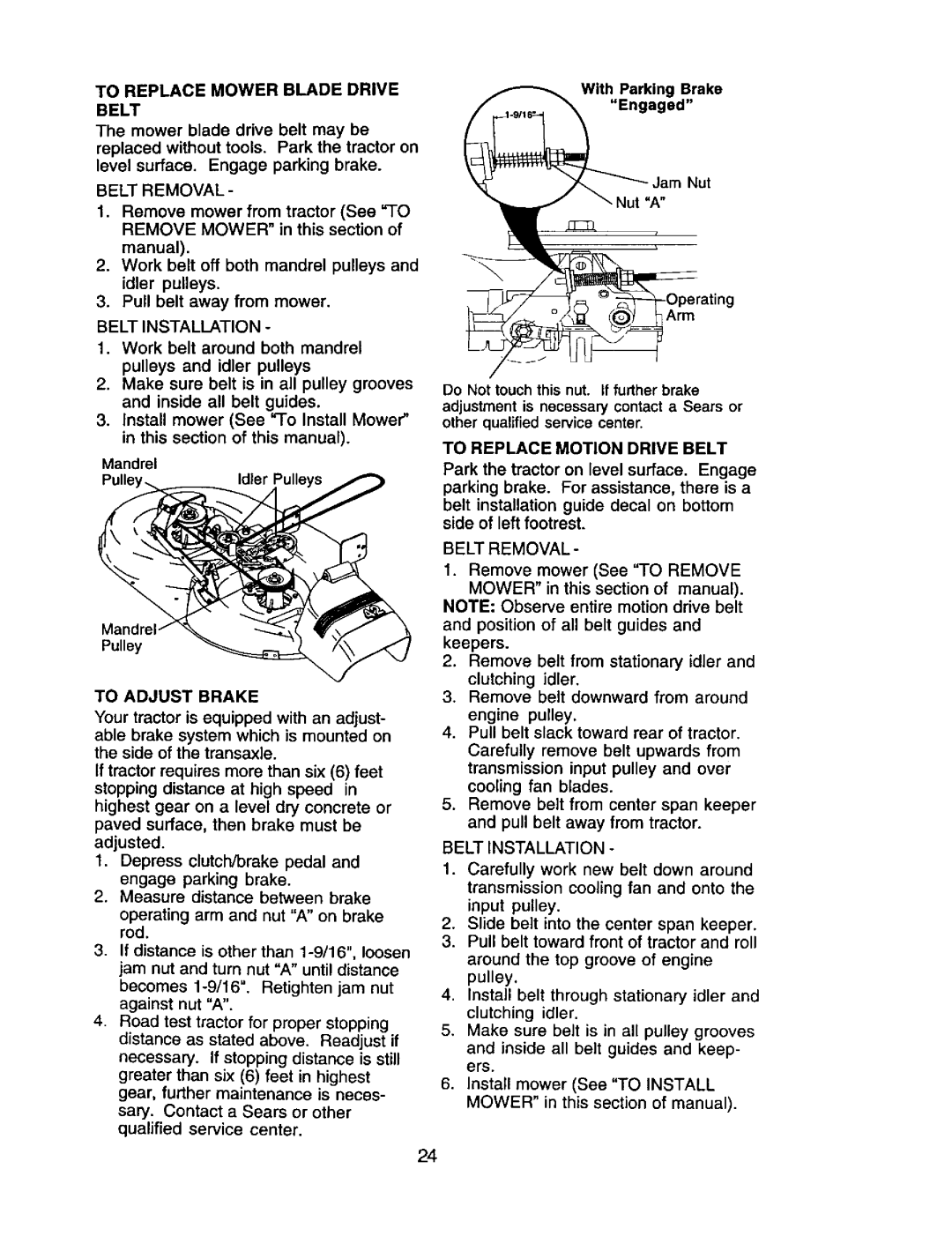 Craftsman 917.272068 owner manual To Replace Mower Blade Drive Belt 