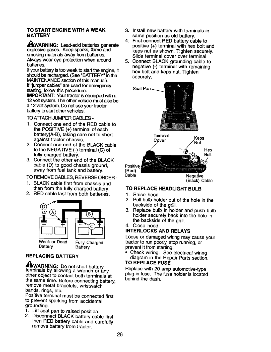 Craftsman 917.272068 owner manual To Start Engine With A Weak Battery 