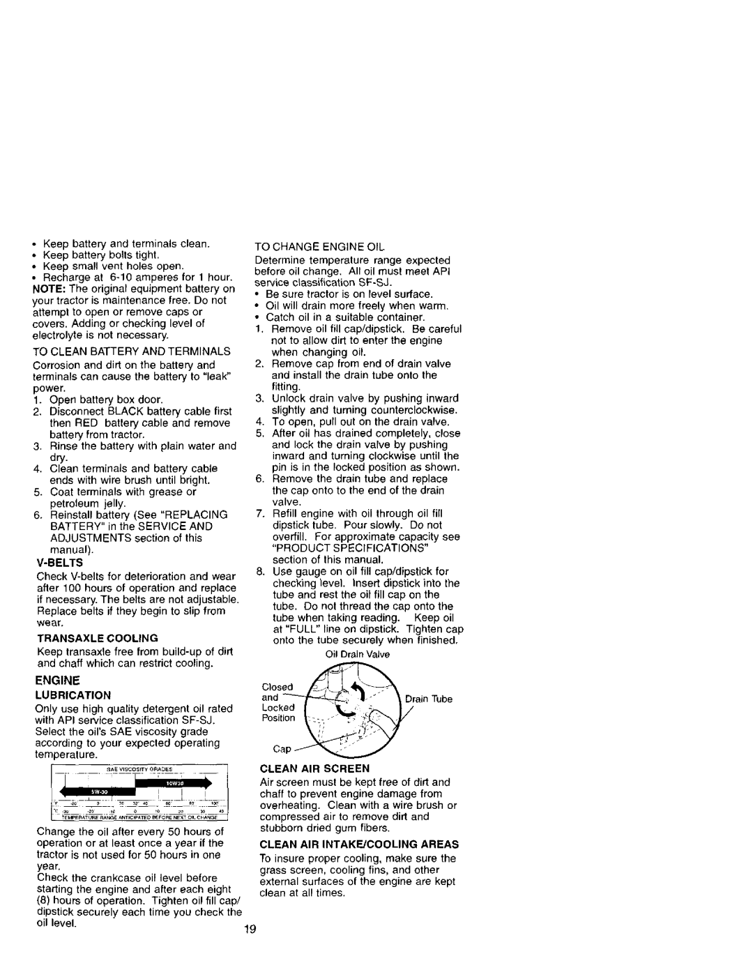 Craftsman 917.27207 owner manual Belts, Transaxle Cooling, Lubrication, Clean AIR Screen, Clean AIR Intakfjcooling Areas 