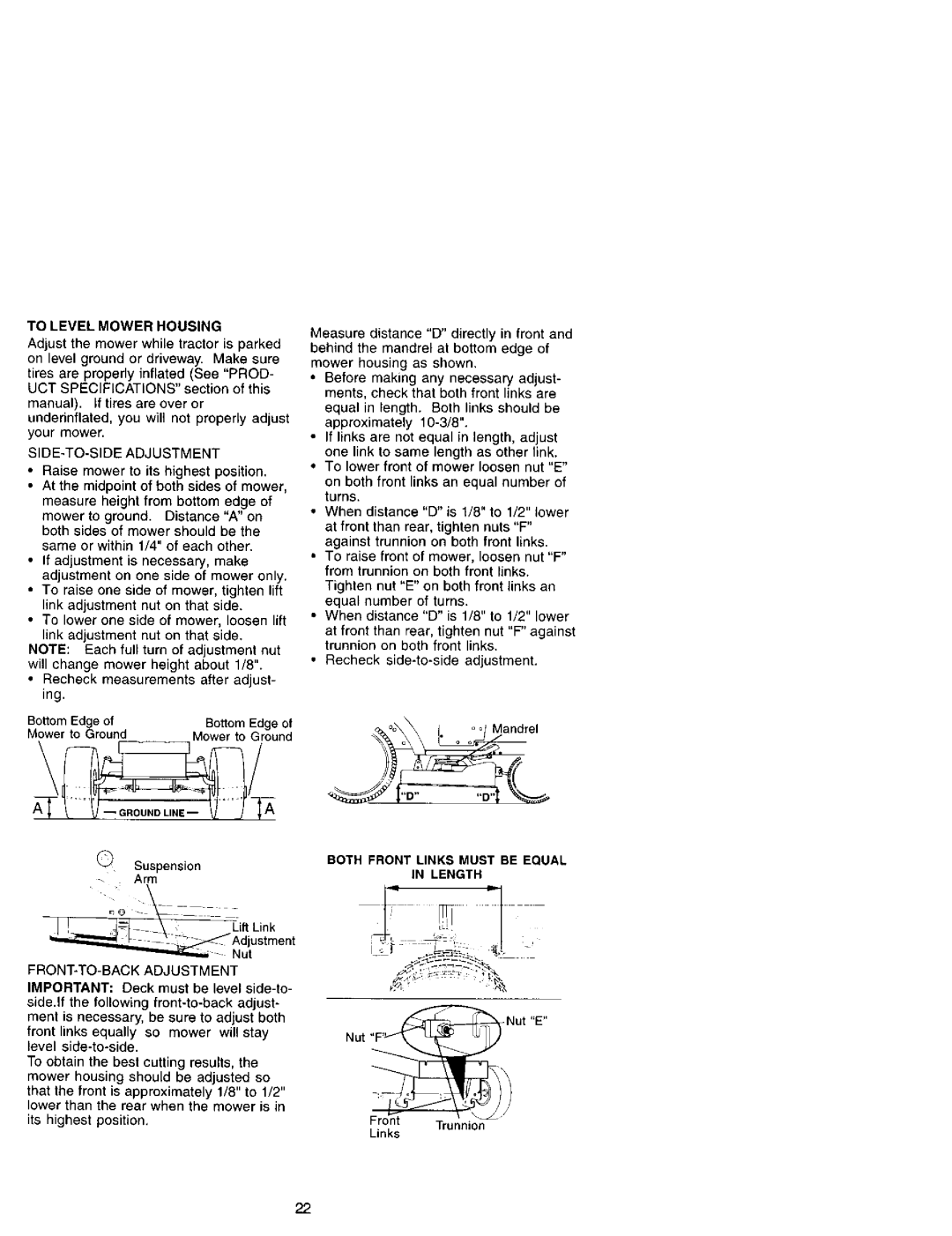 Craftsman 917.27207 owner manual To Level Mower Housing, Underinflated, you will not properly adjust your mower 