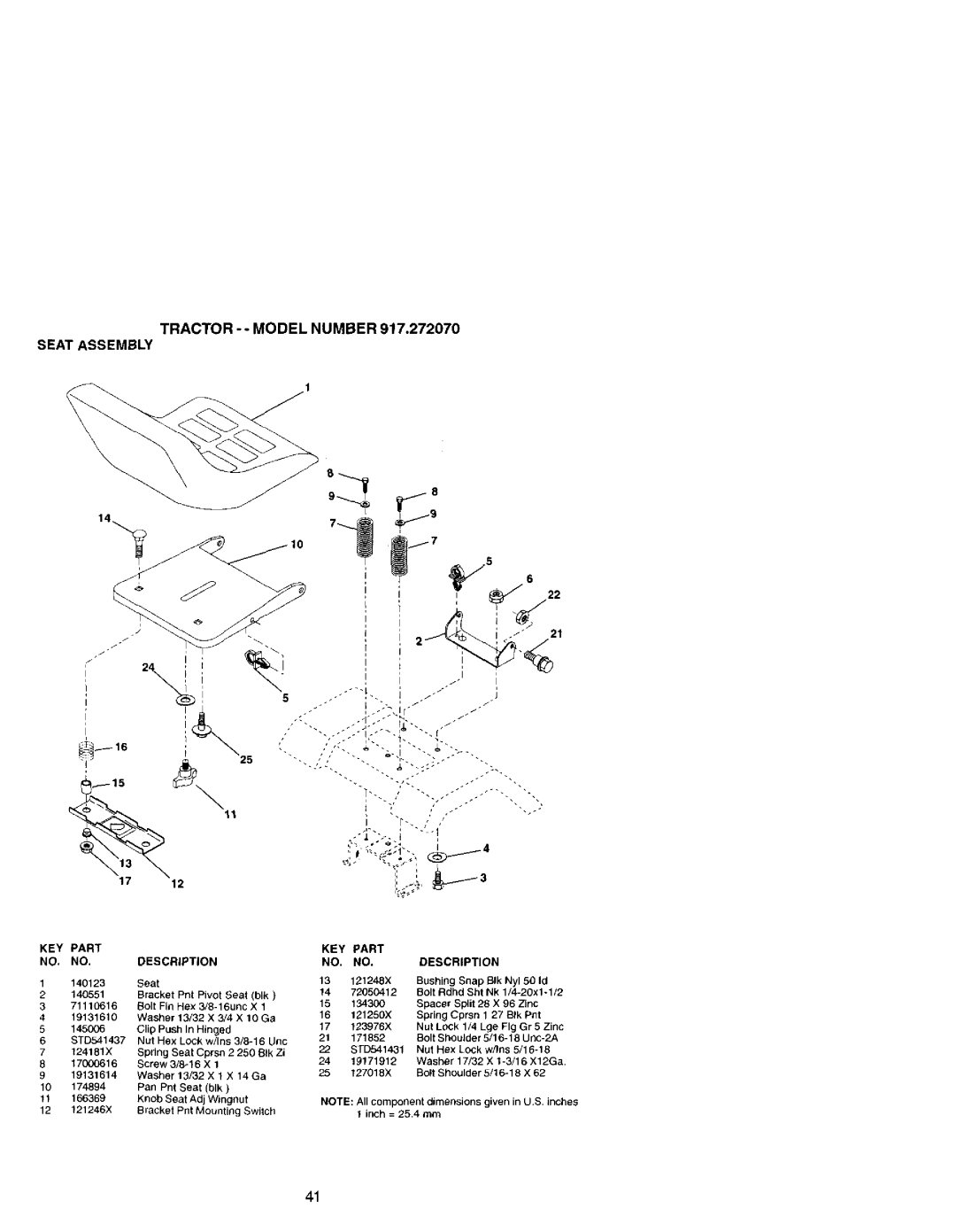 Craftsman 917.27207 owner manual Tractor - Model Number Seat Assembly, Blk 72050412, 1700O16, 13/32, 166369 