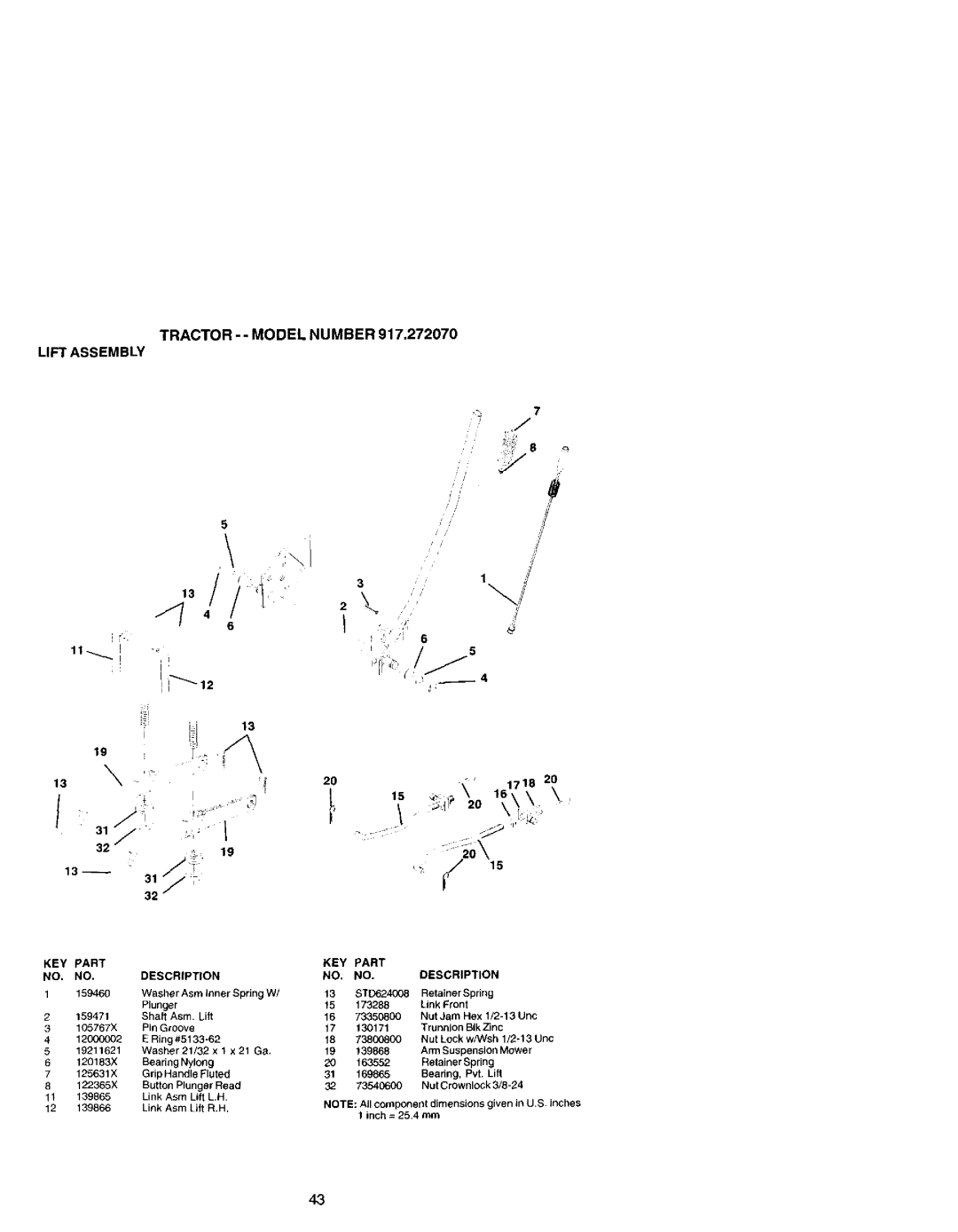 Craftsman 917.27207 owner manual Tractor - Model Number Lift Assembly, 1718, Link Front, 163552 