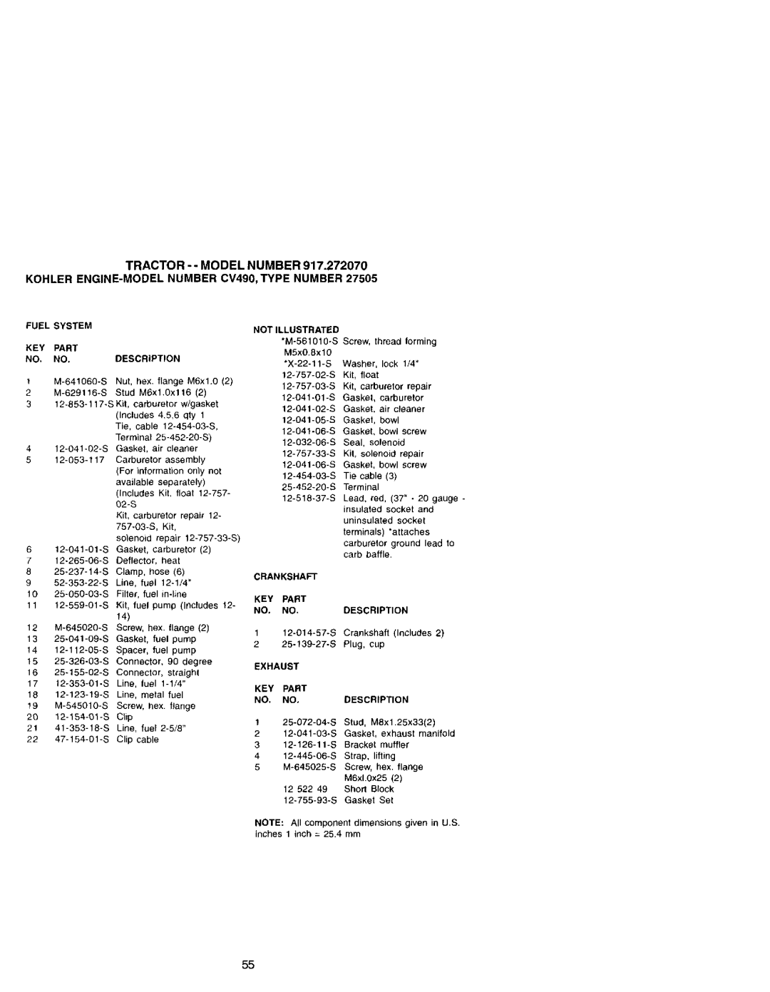 Craftsman 917.27207 owner manual Kit, fuel 