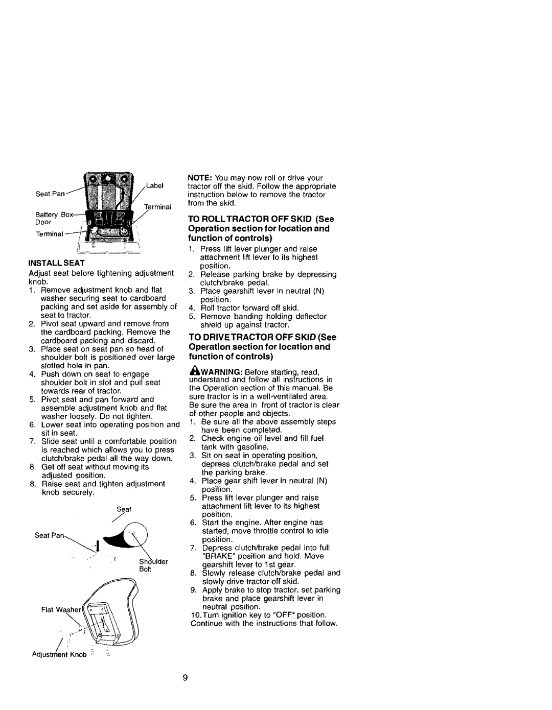 Craftsman 917.27207 owner manual Install Seat 